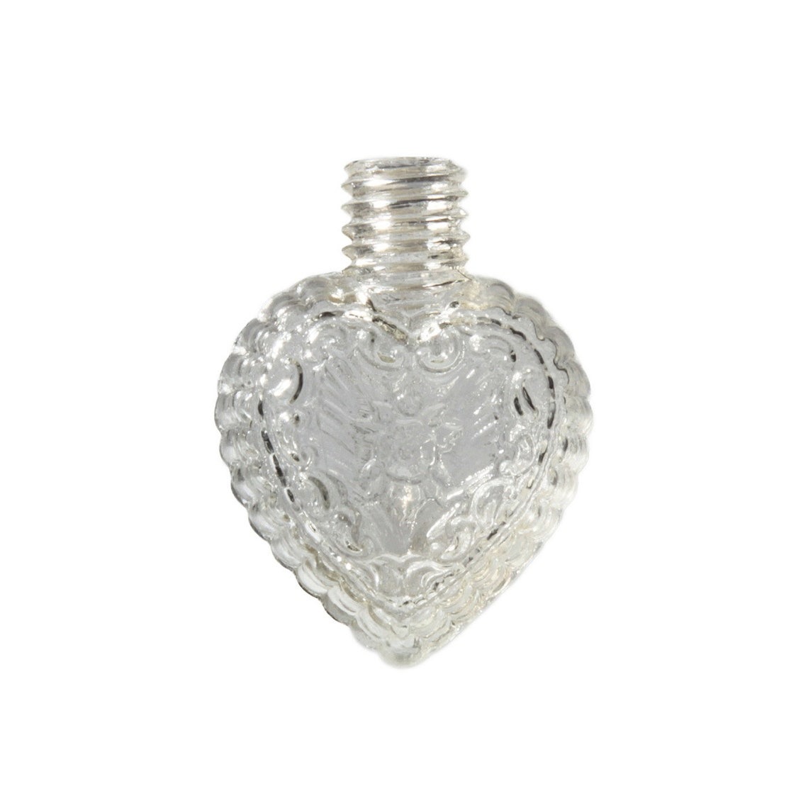 Floral crystal clear glass perfume scent bottle 38mm Vintage Czech miniature heart