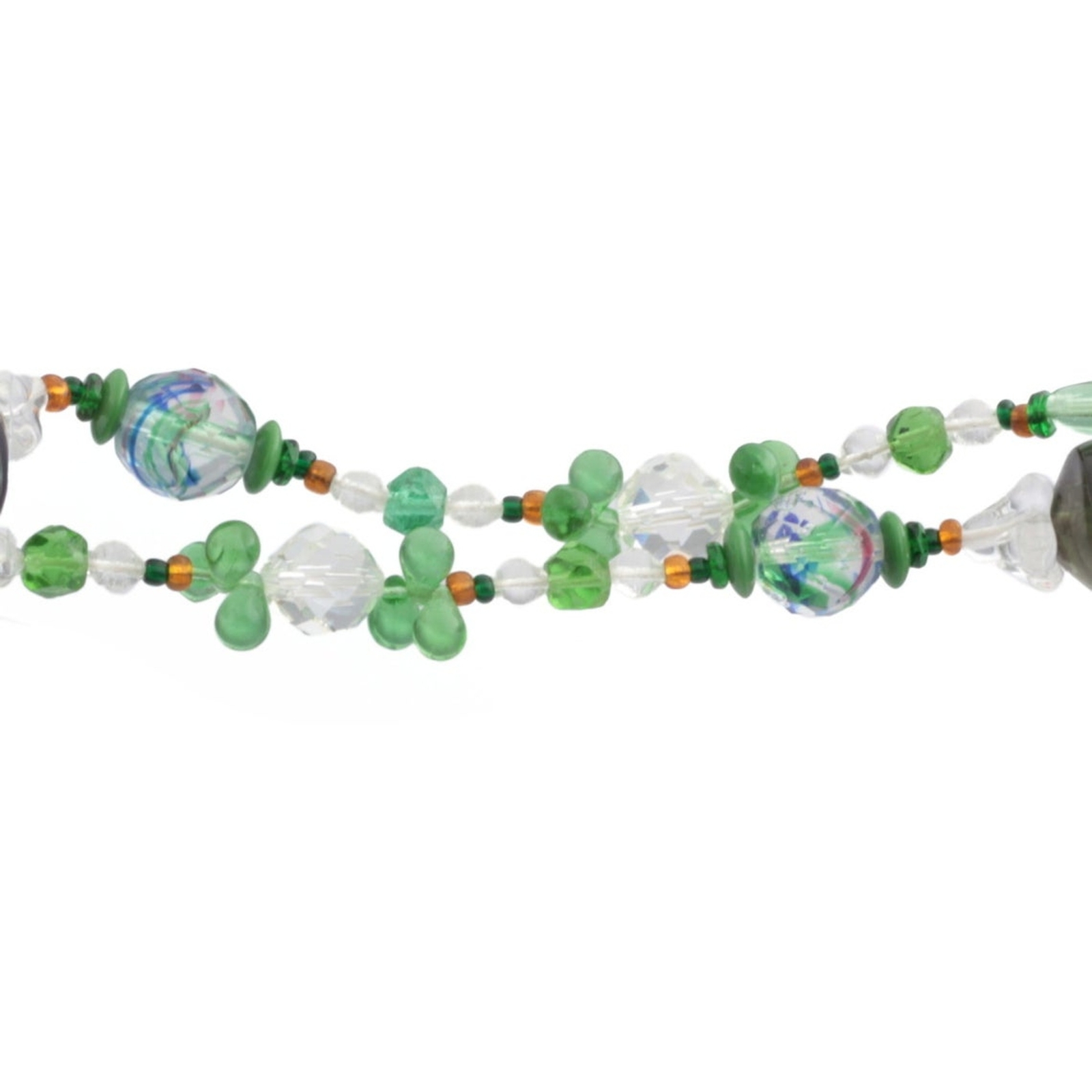 Vintage Czech necklace green marble clear flower English cut rainbow bicolor glass beads