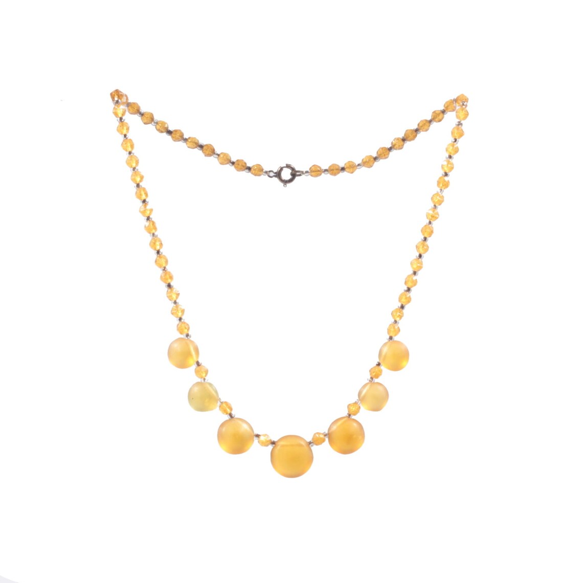 Vintage Czech necklace topaz English cut disc pendant glass beads