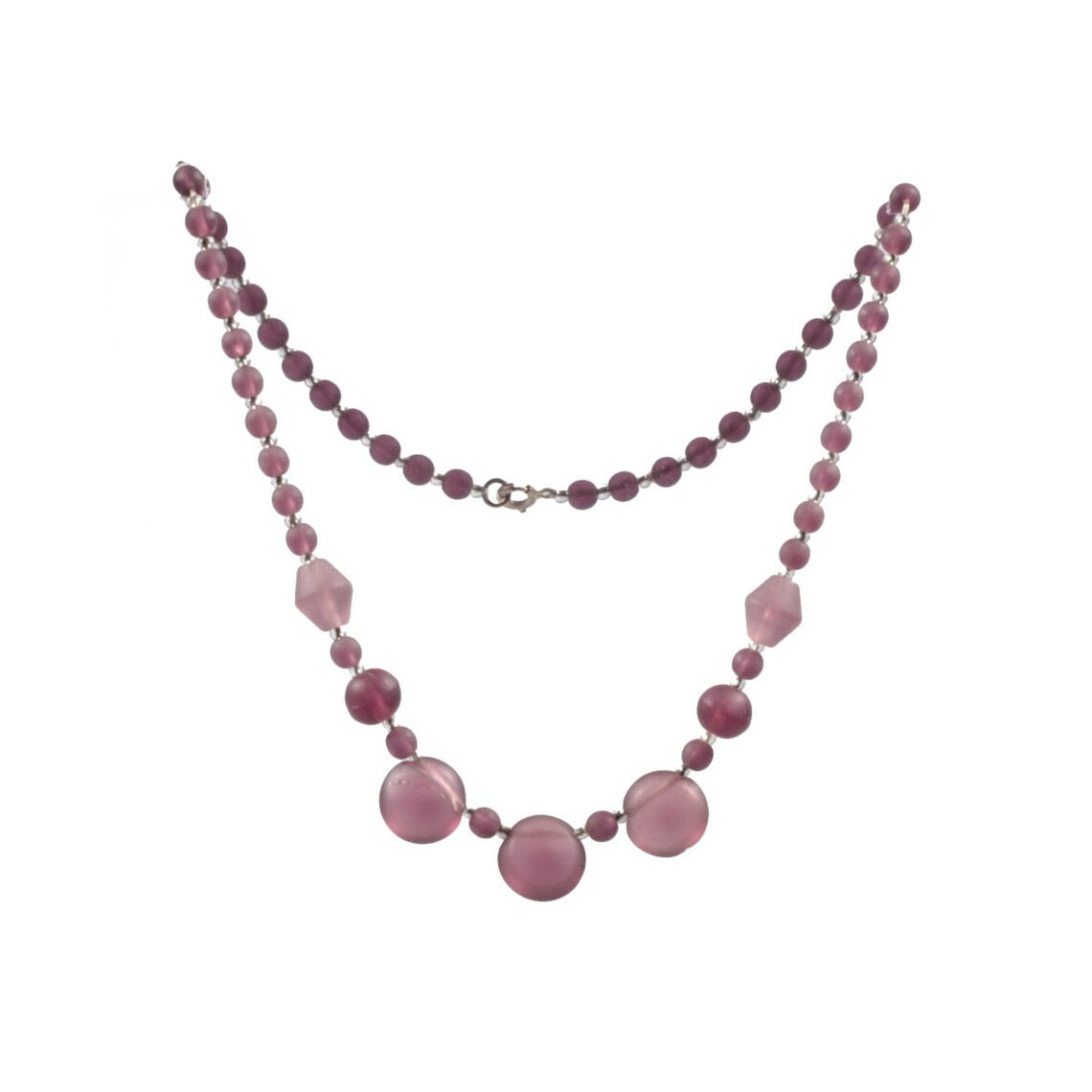 Vintage Czech necklace frost purple round pendant glass beads drops