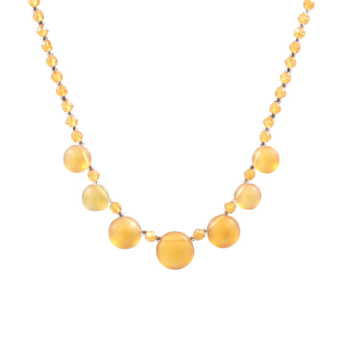 Vintage Czech necklace topaz English cut disc pendant glass beads