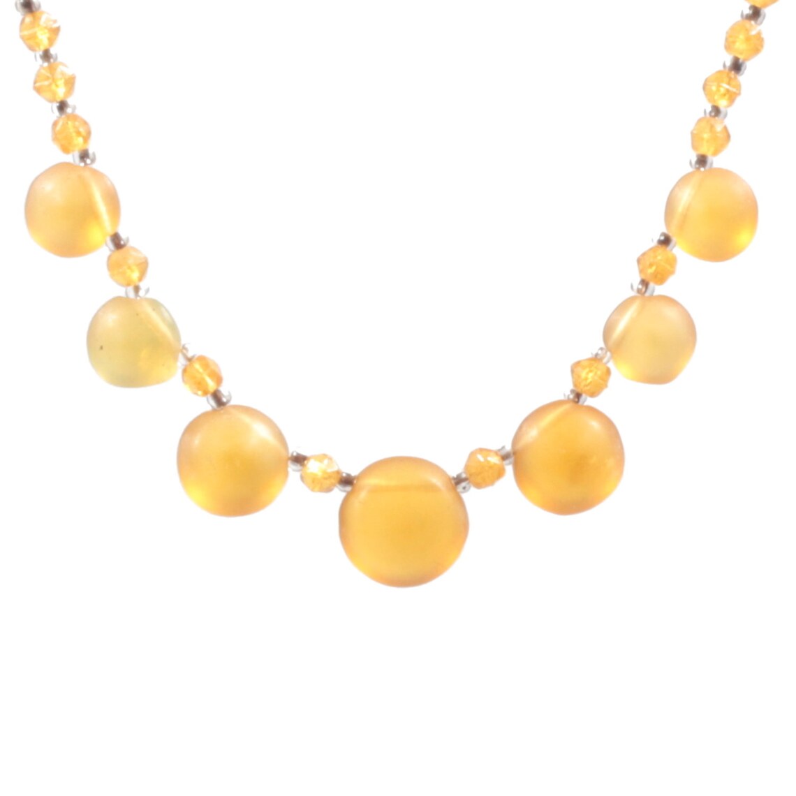 Vintage Czech necklace topaz English cut disc pendant glass beads