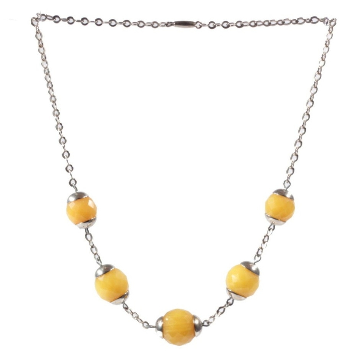 Vintage German chrome necklace Bauhaus Art Deco galalith juice yellow beads style Jakob Bengel