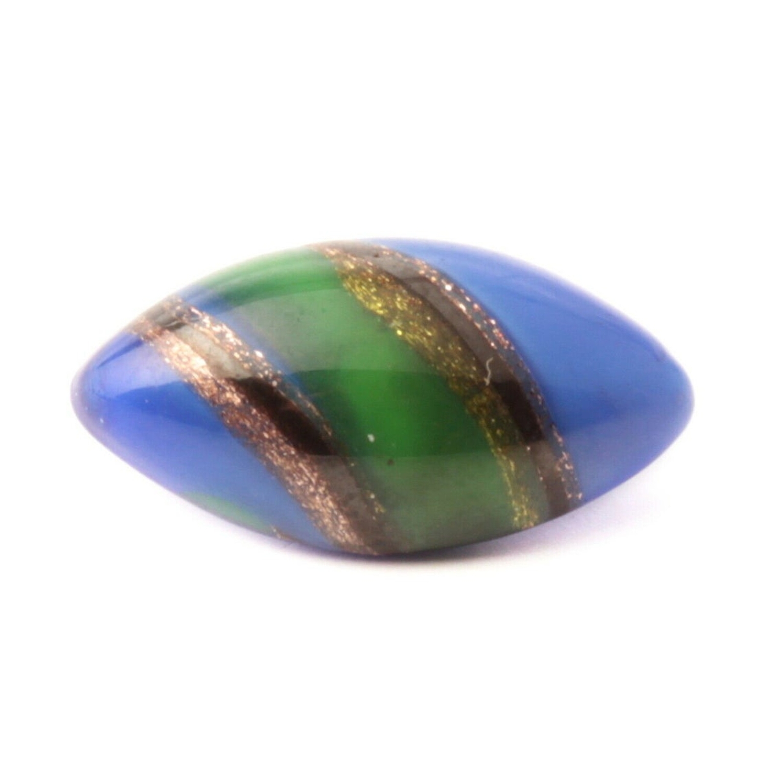 Antique Victorian Czech green blue satin striped lampwork oval glass button 16mm