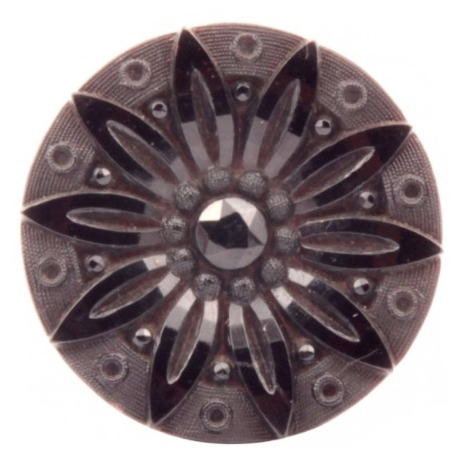 Large 32mm antique Czech faux rhinestone black lacy daisy flower glass button