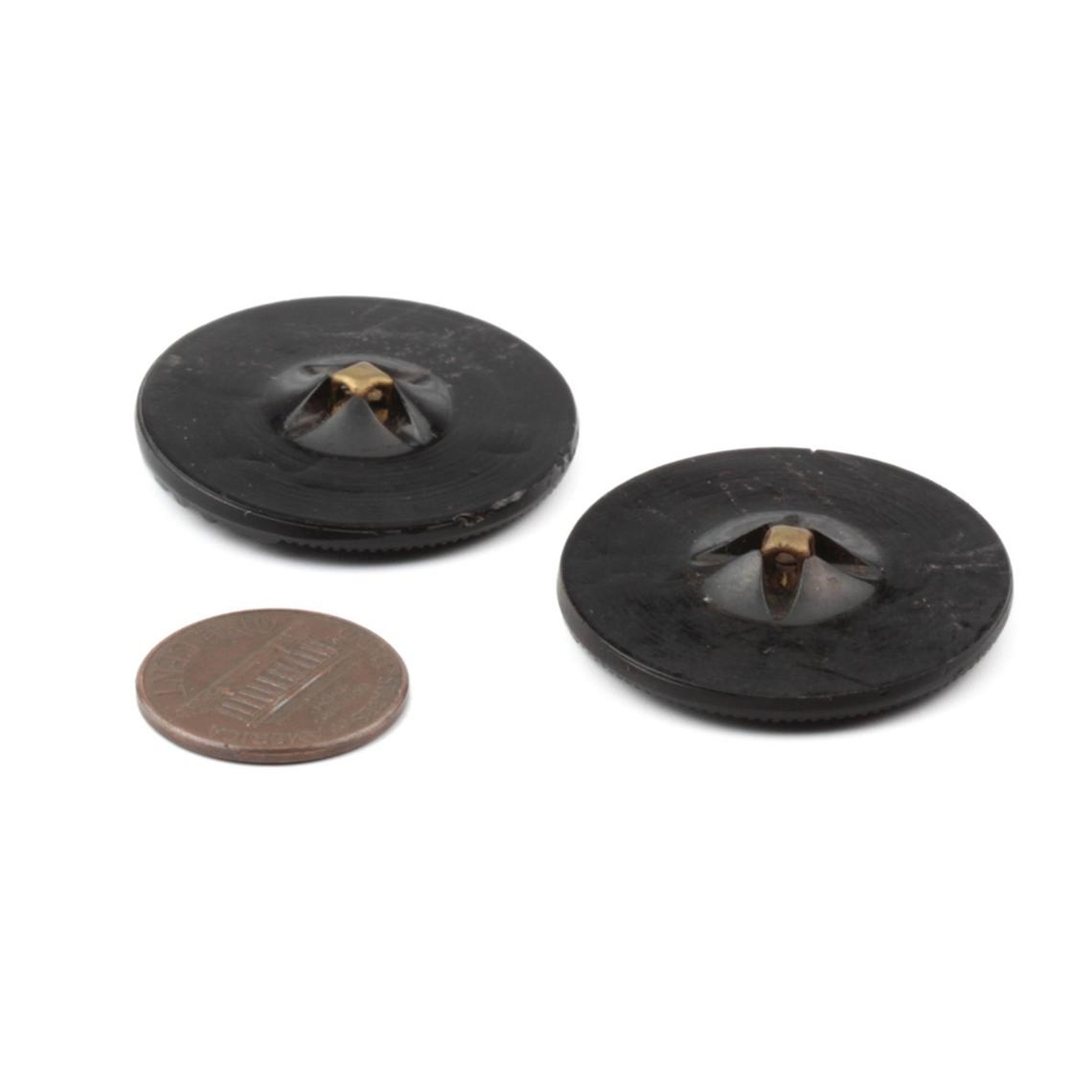 Lot (2) Antique Victorian Czech lacy floral black glass buttons 32mm