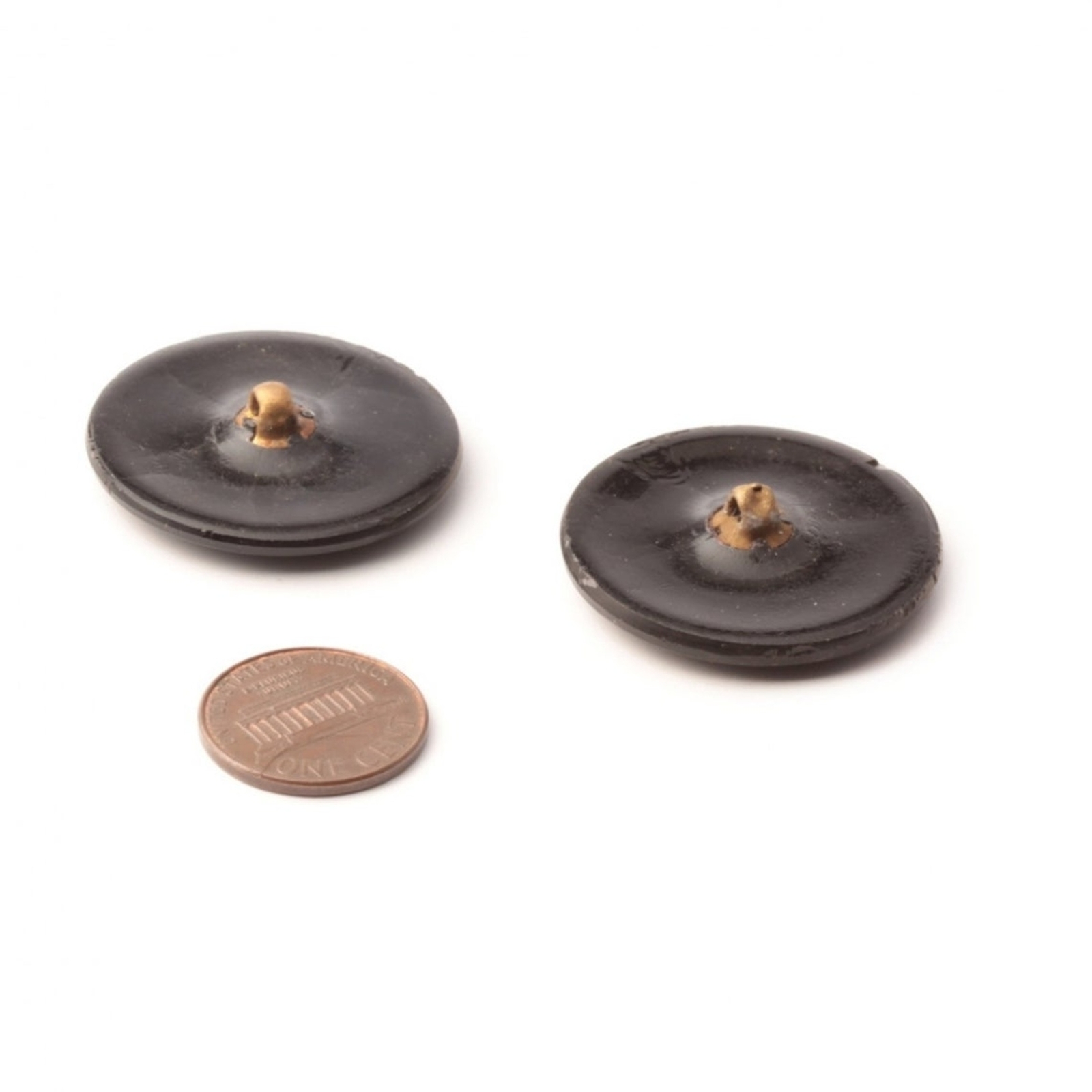 Lot (2) Antique Victorian Czech imitation fabric floral black glass buttons 32mm