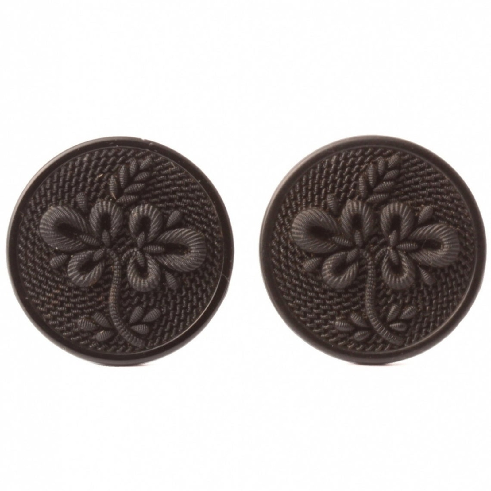 Lot (2) Antique Victorian Czech imitation fabric floral black glass buttons 32mm