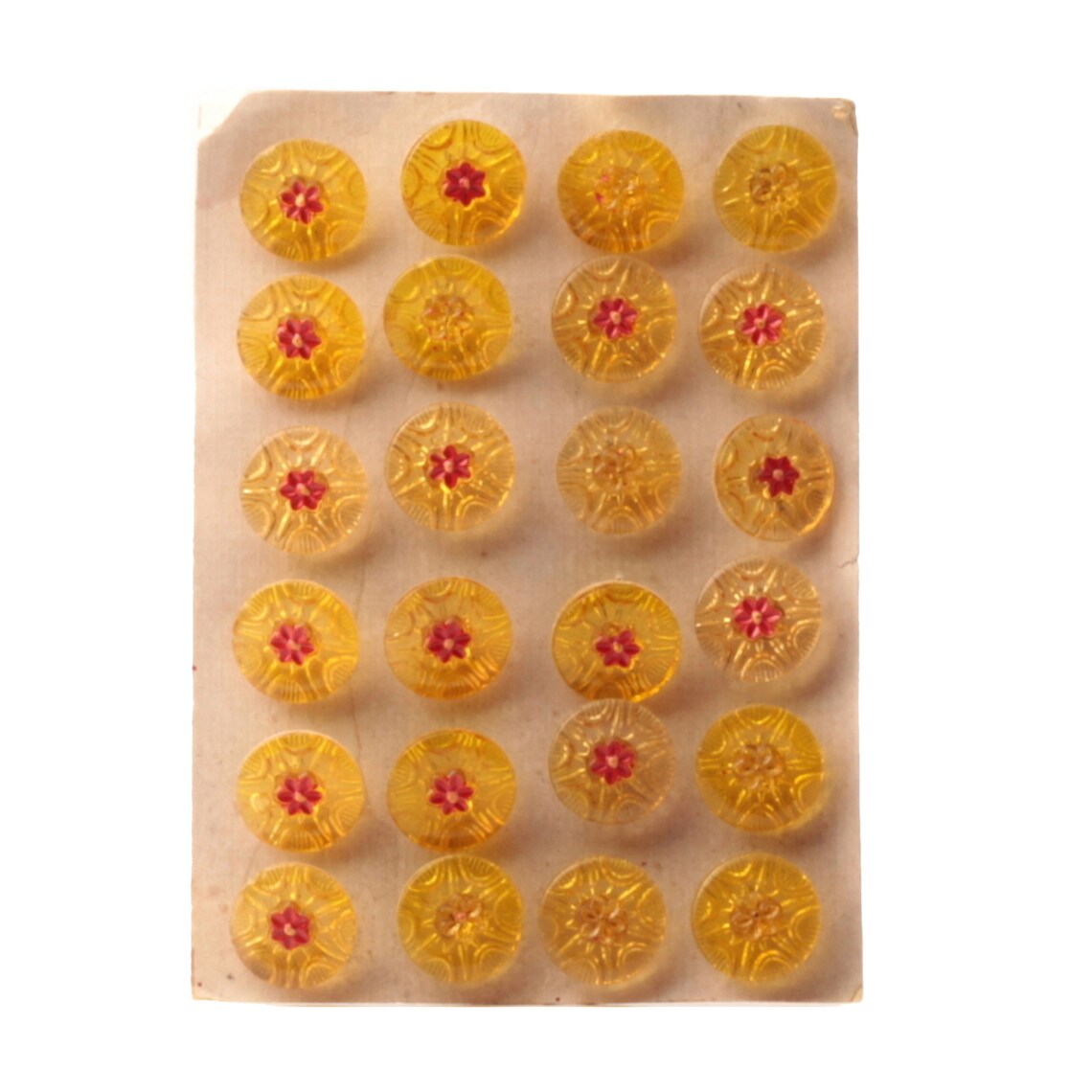 Card Czech vintage golden yellow flower glass buttons 18mm 
