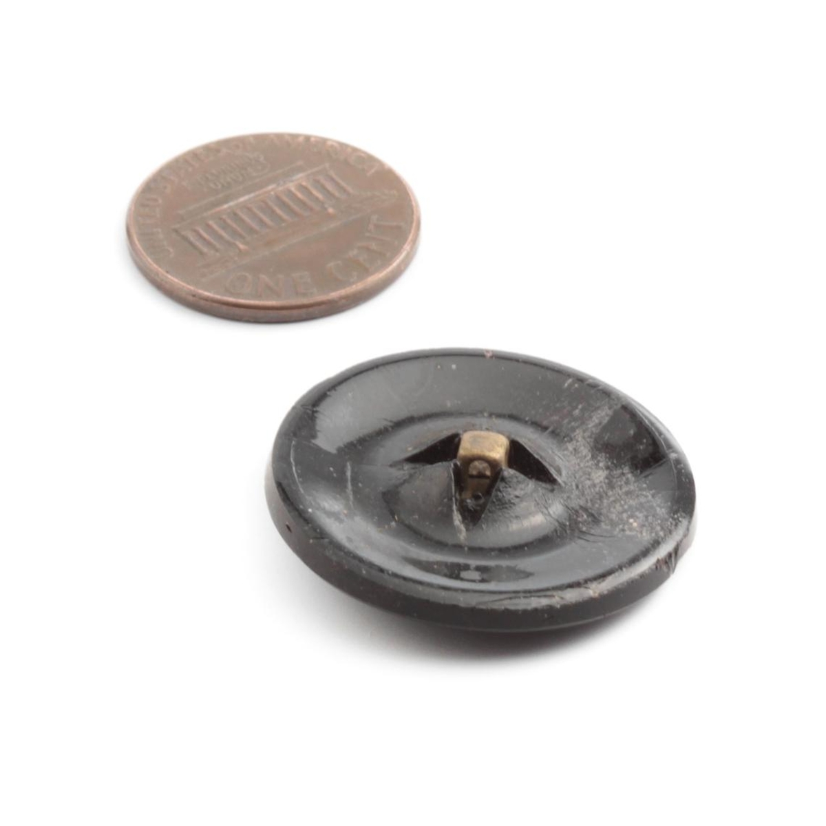 Antique Victorian Czech black flower glass button 27mm