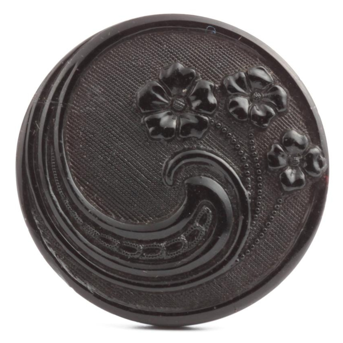 Antique Victorian Czech black flower glass button 27mm