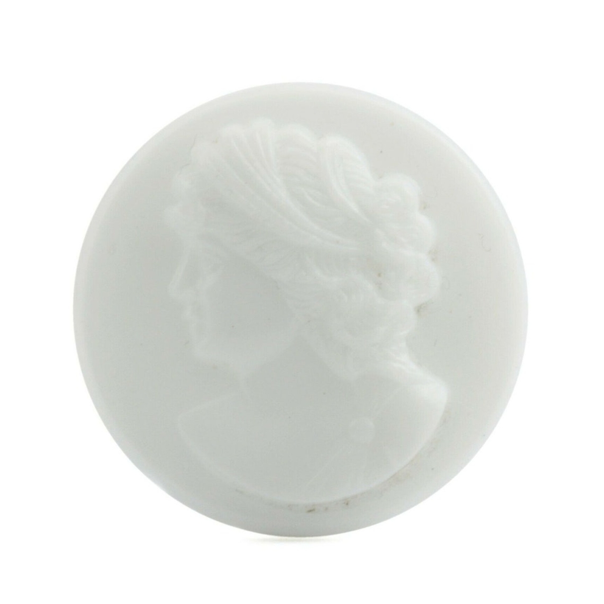 Large vintage Czech ladies head picture cameo white glass cabochon 33mm
