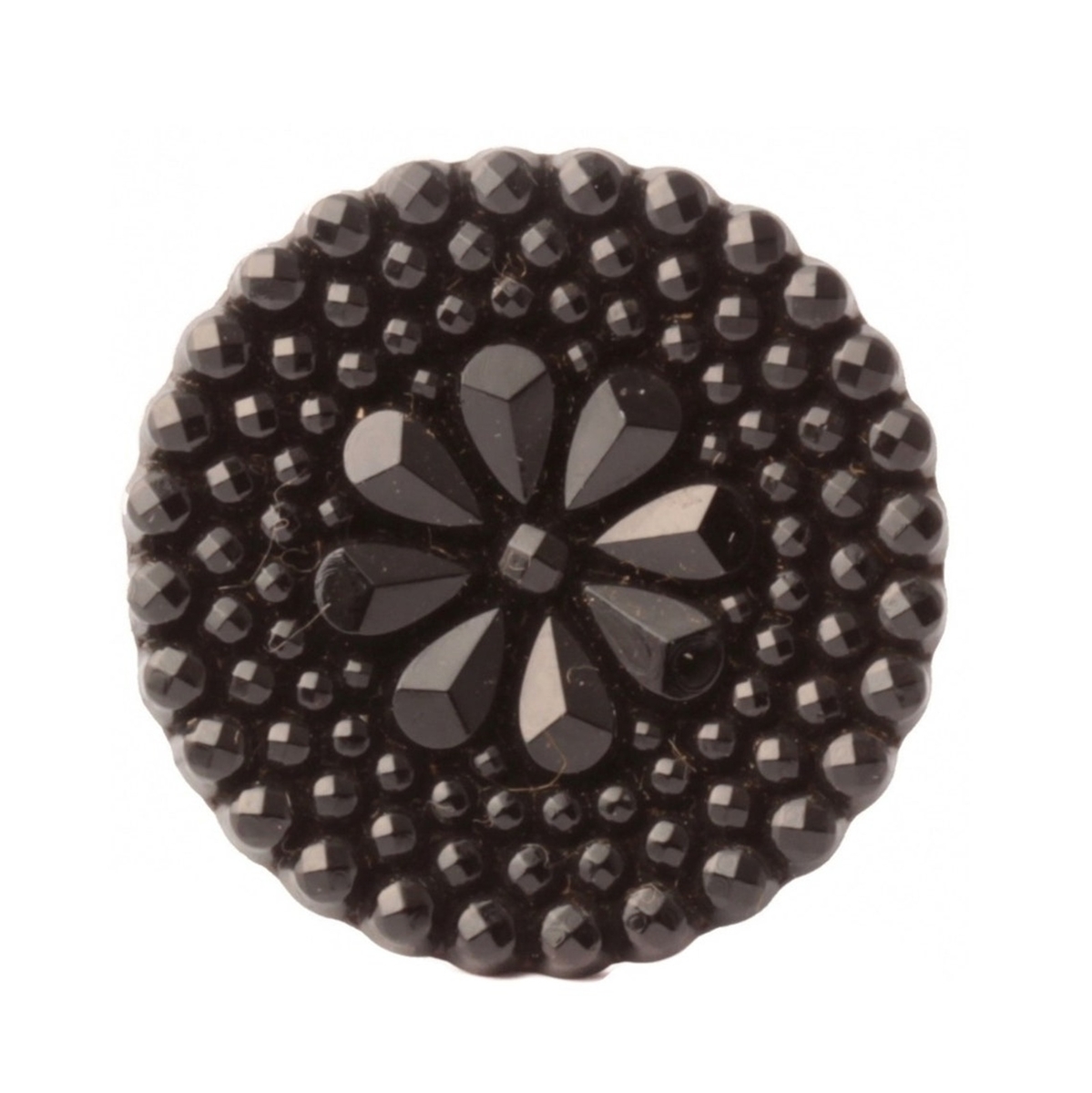 Antique Victorian Czech marcasite style flower black glass button 27mm