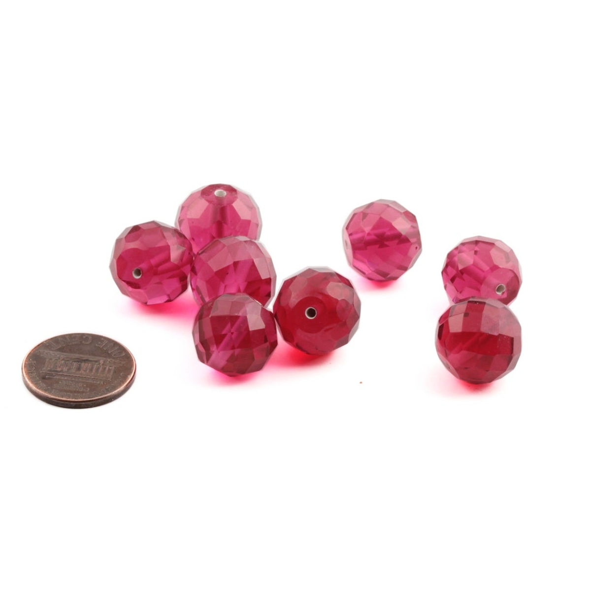 Lot (8) Austrian D.S antique cranberry pink round faceted glass beads 13/14mm
