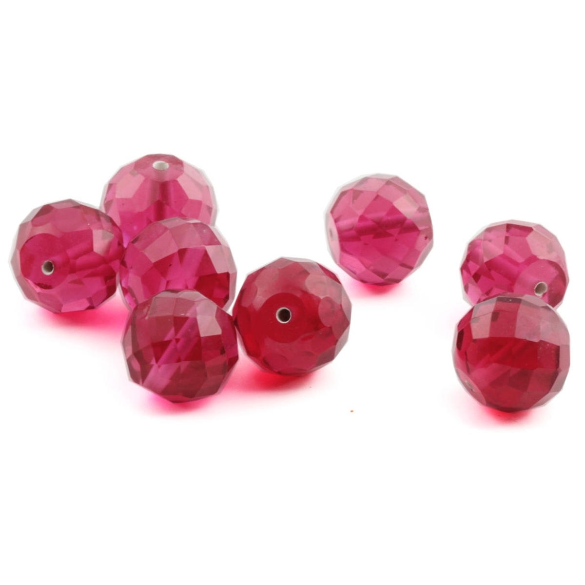 Lot (8) Austrian D.S antique cranberry pink round faceted glass beads 13/14mm