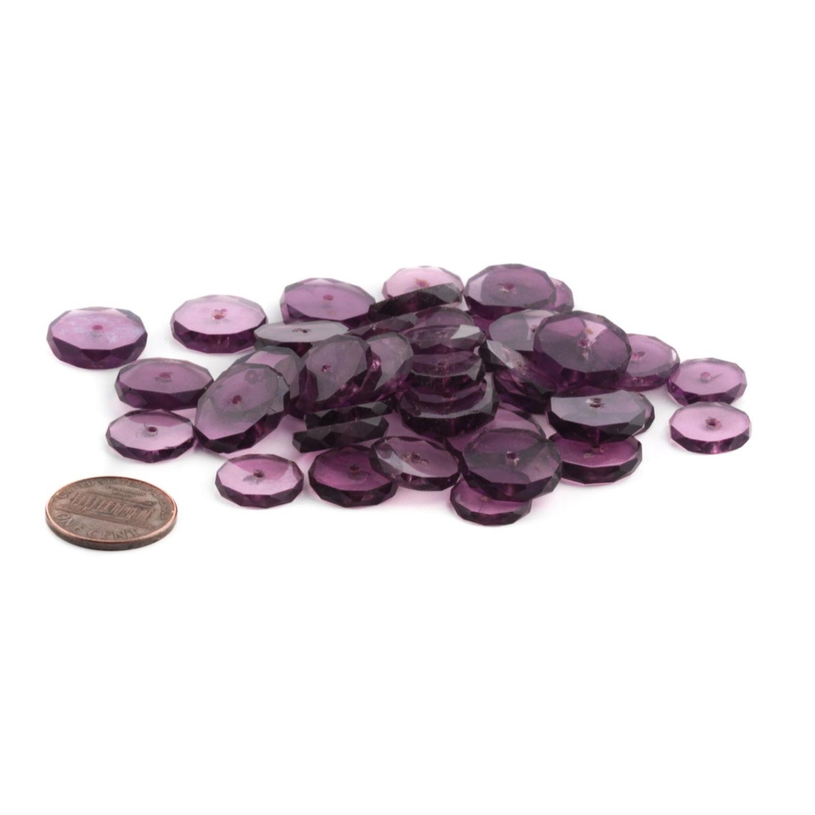 Lot (45) antique purple amethyst rondelle faceted glass beads