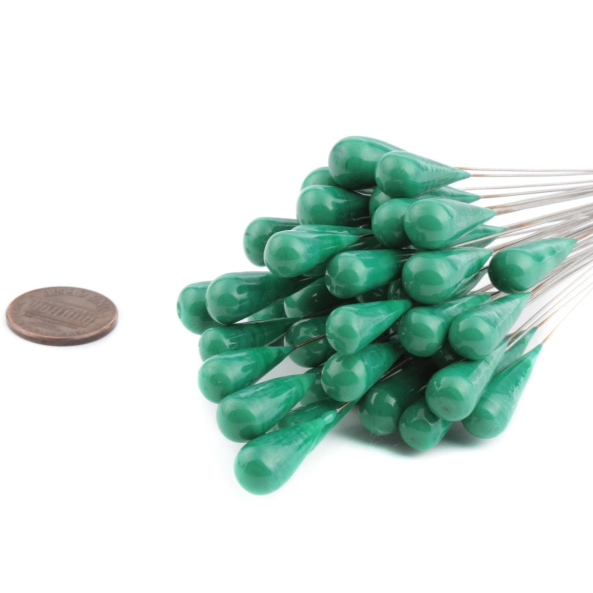 Czech lampwork green marble teardrop glass earring headpin glass bead (1 bead)