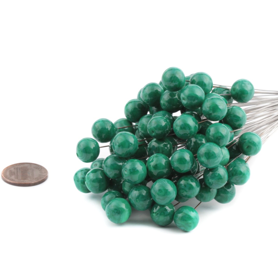 Czech lampwork green marble glass ball earring headpin glass bead (1 bead)