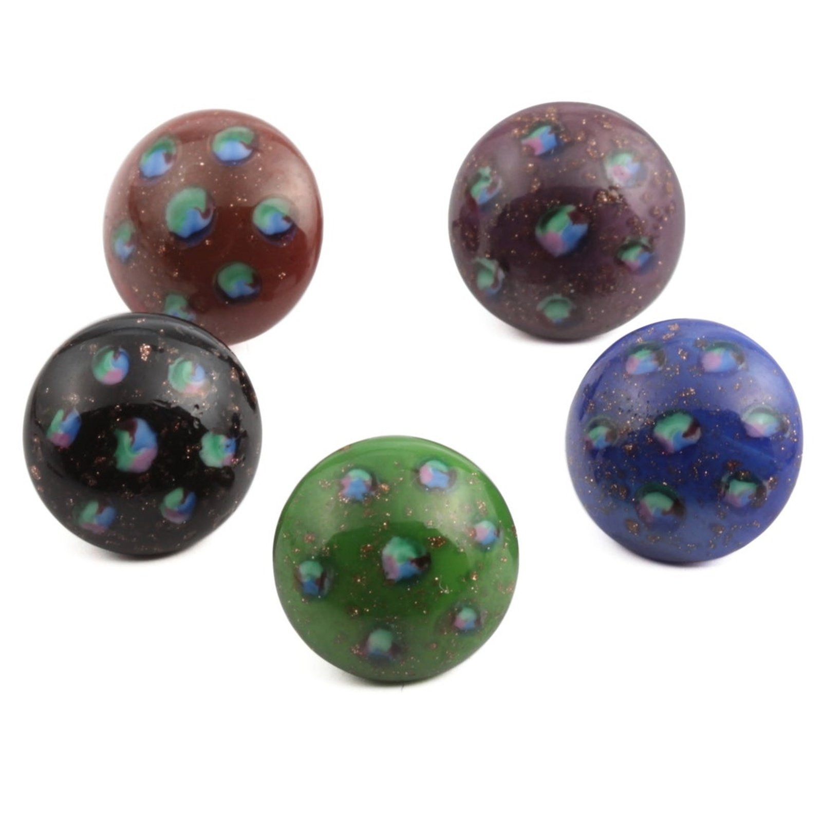 Lot (5) Antique Victorian Czech millefiori lampwork aventurine gold glass buttons 14mm