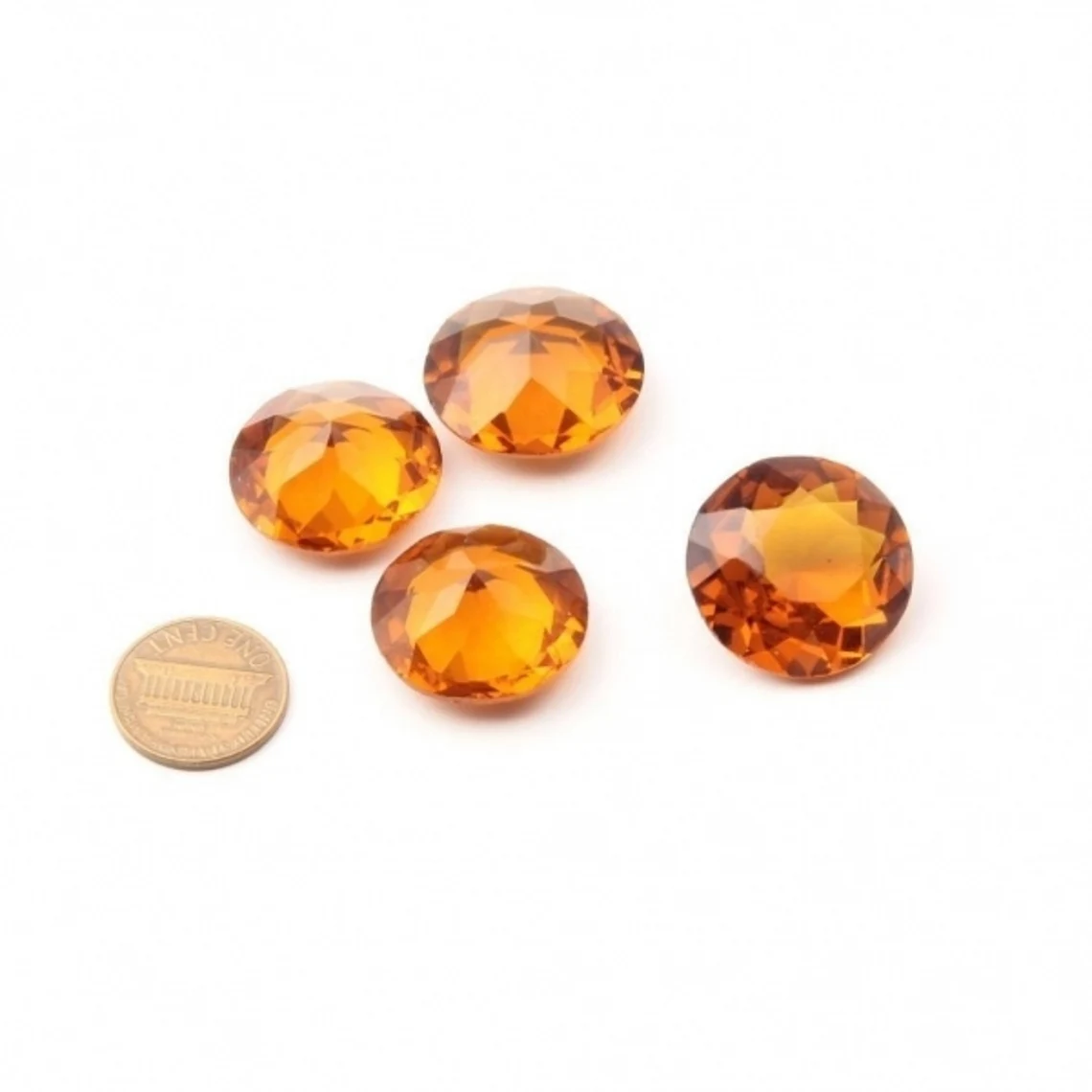 Lot (4) Czech antique round faceted topaz glass rhinestones 24mm 