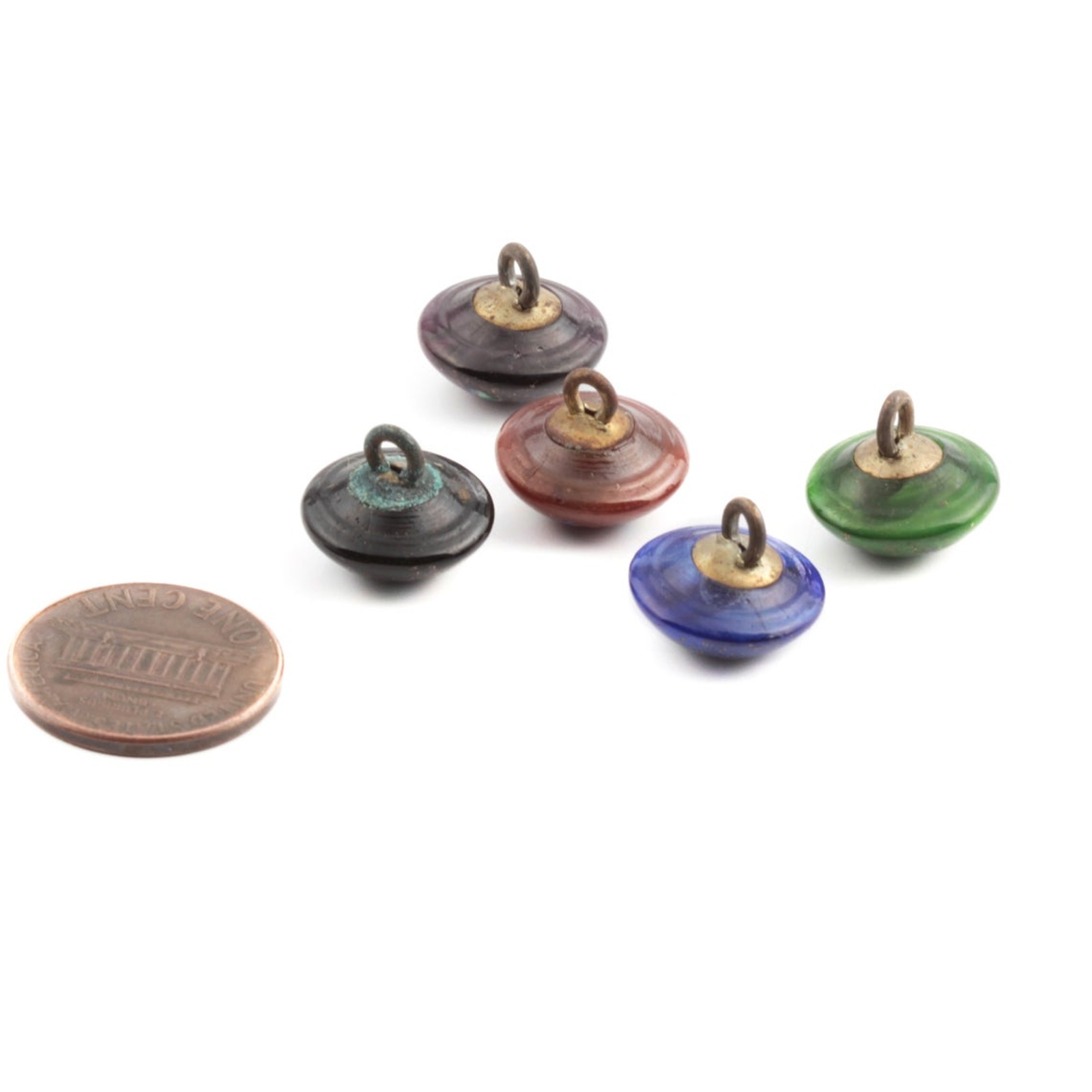 Lot (5) Antique Victorian Czech millefiori lampwork aventurine gold glass buttons 14mm