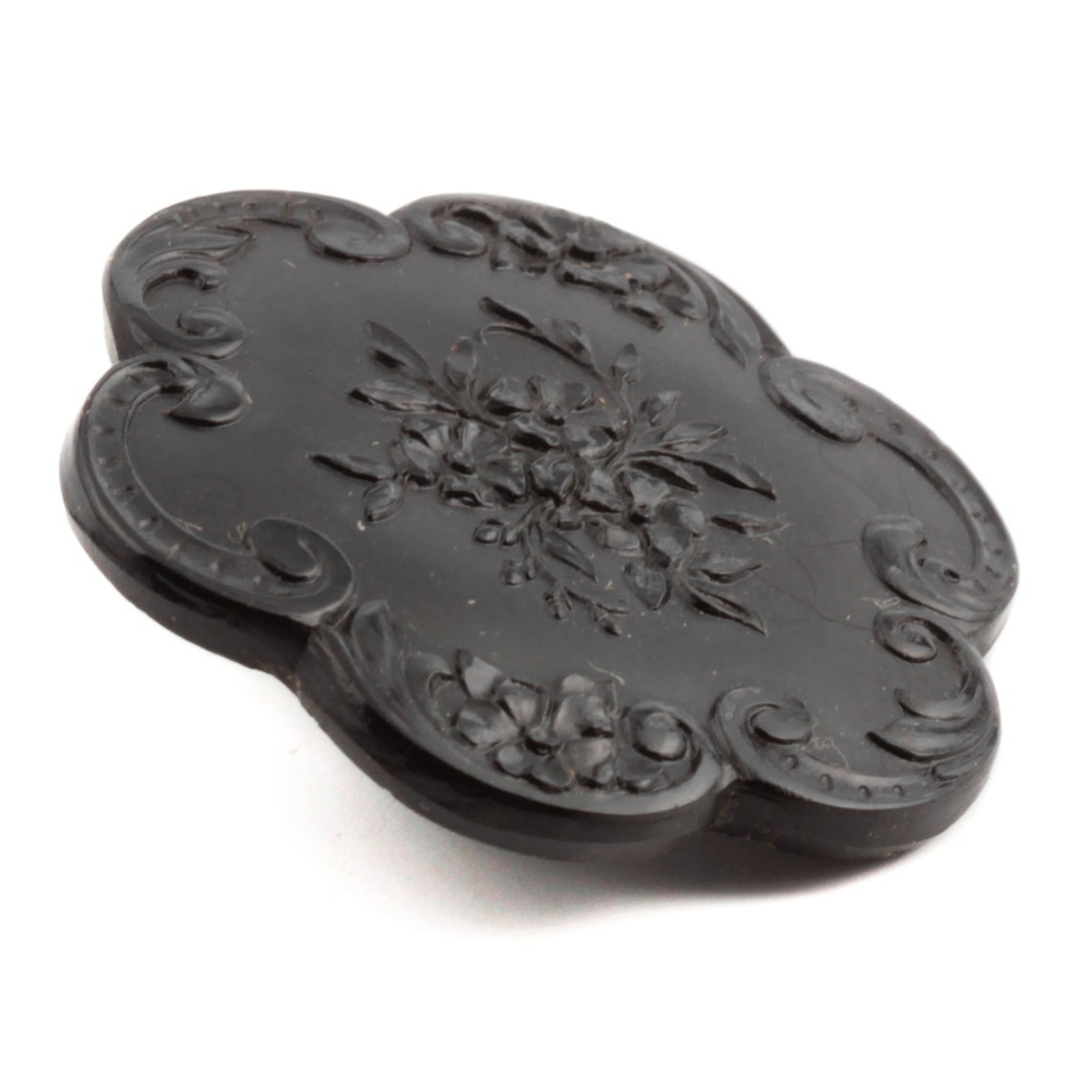 Antique 1880's Czech black flower glass button 32mm