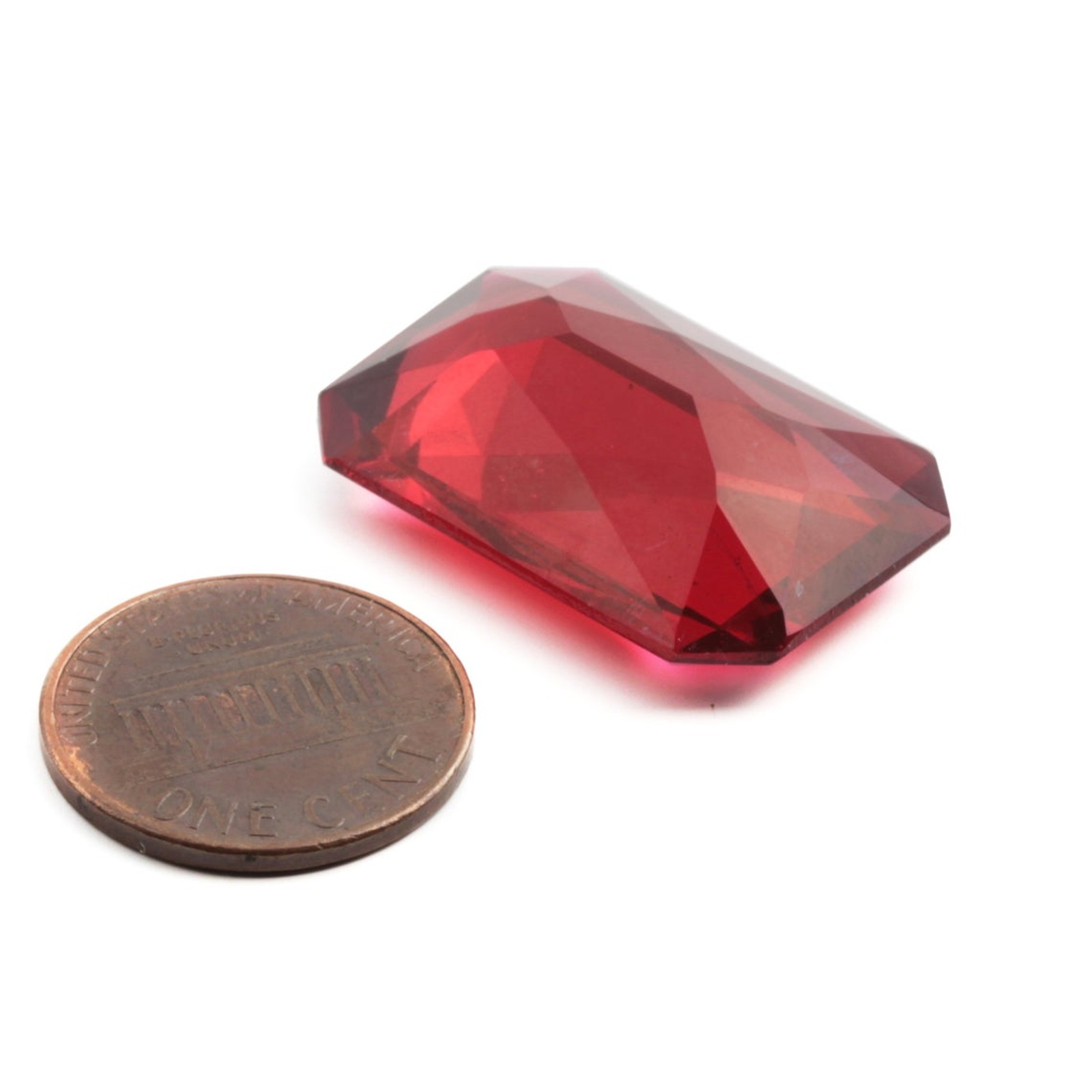 Large Czech antique hand cut fuchsia pink octagon glass rhinestone 27x18mm