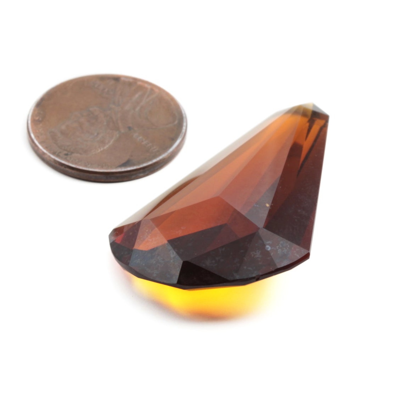 Large Czech antique hand cut amber topaz teardrop glass rhinestone 40x25mm
