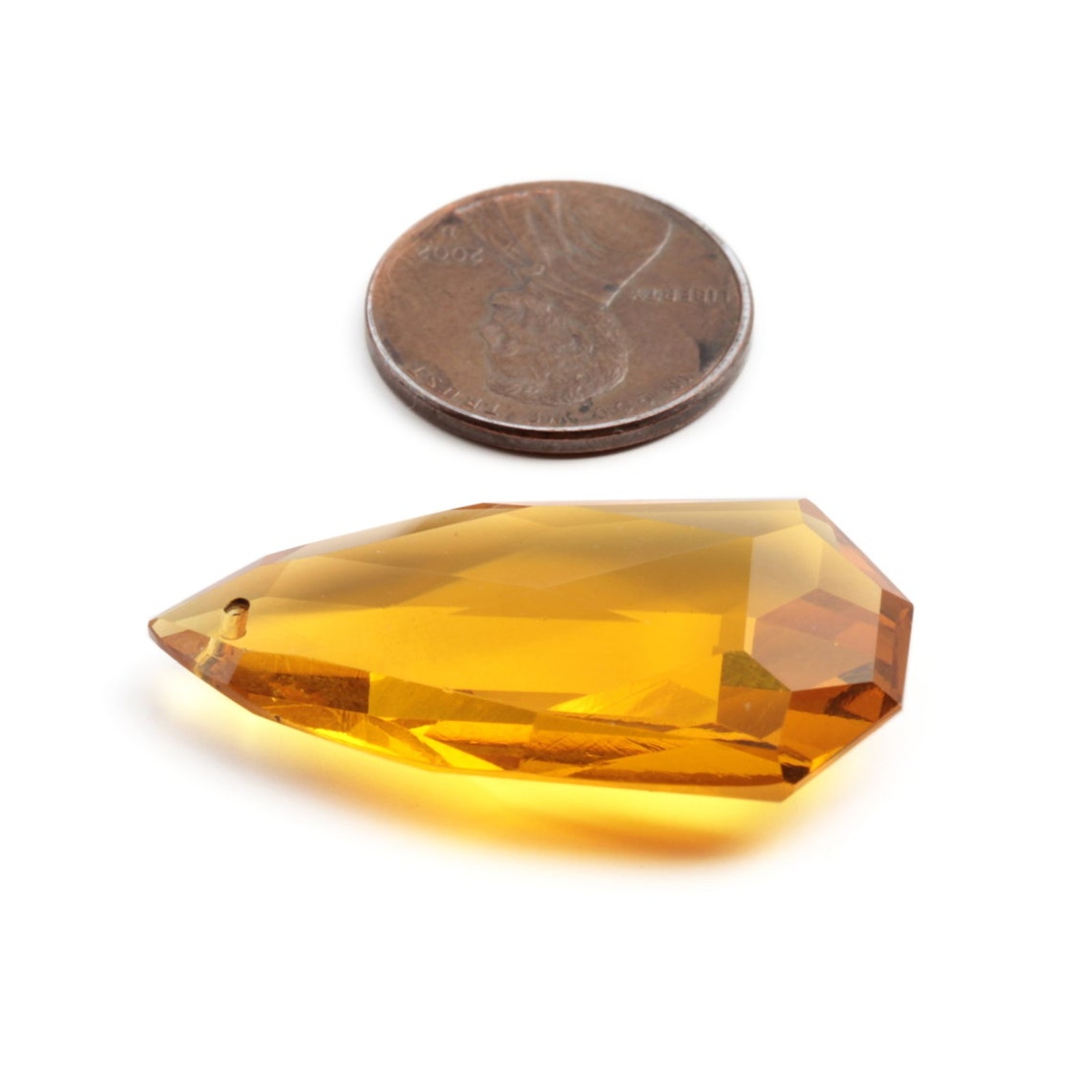 Czech rare antique hand cut topaz shield pendant glass bead 36mm