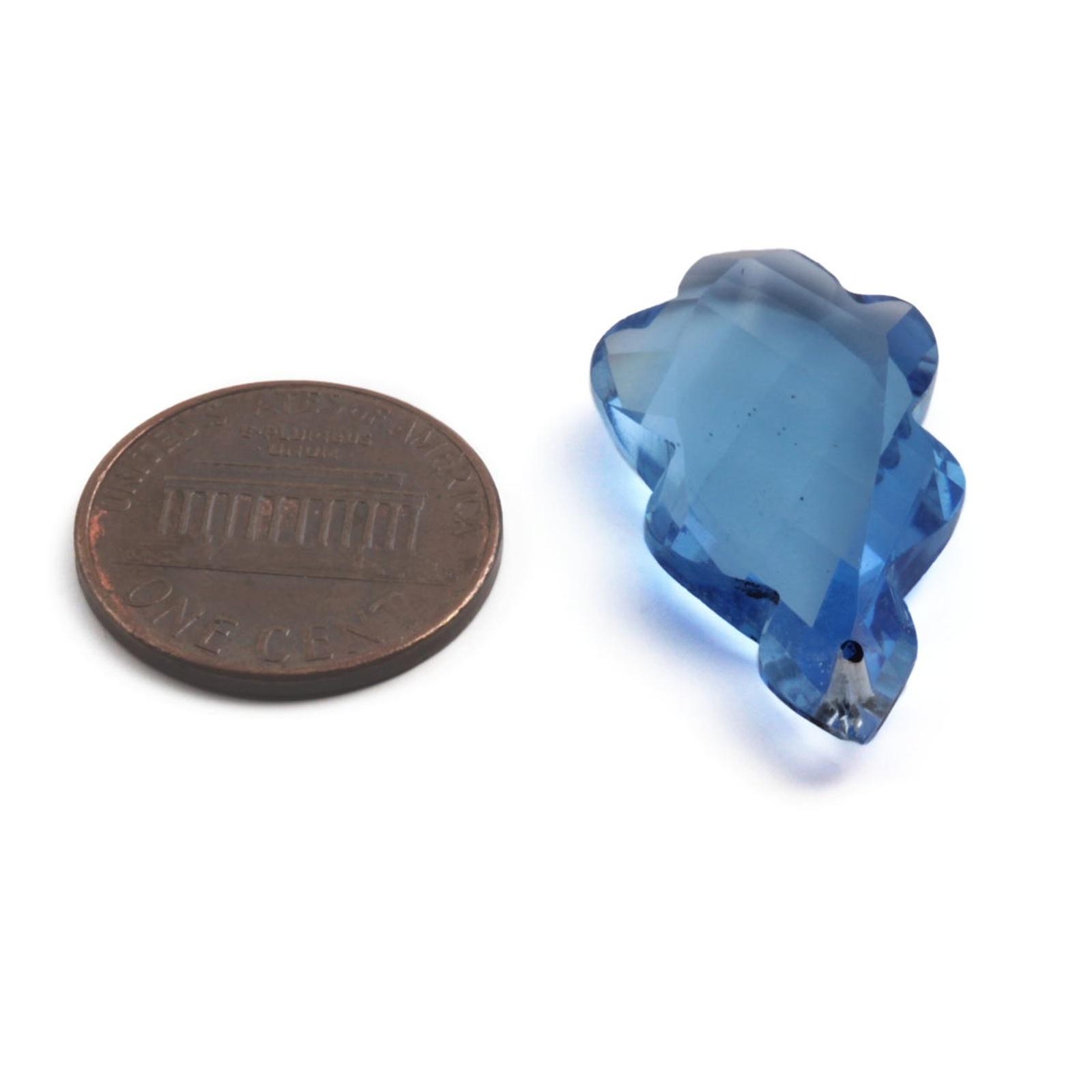 Czech antique hand cut Sapphire blue leaf pendant glass bead 30mm