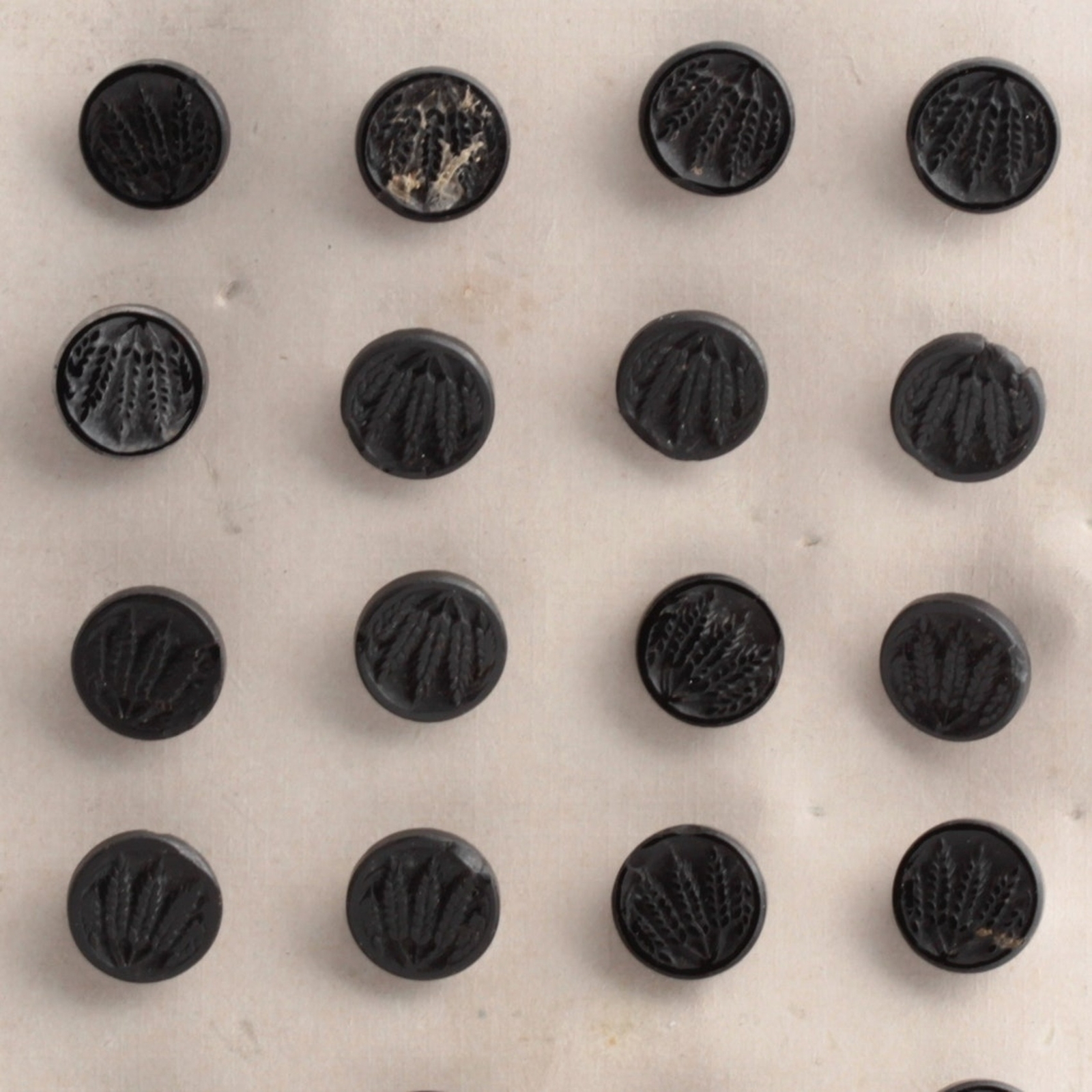 Card (24) antique Victorian Czech wheat head farming dimi black glass buttons 12mm