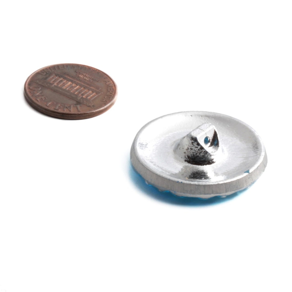 Vintage Czech honeycomb pattern silver mirrored blue glass button 27mm