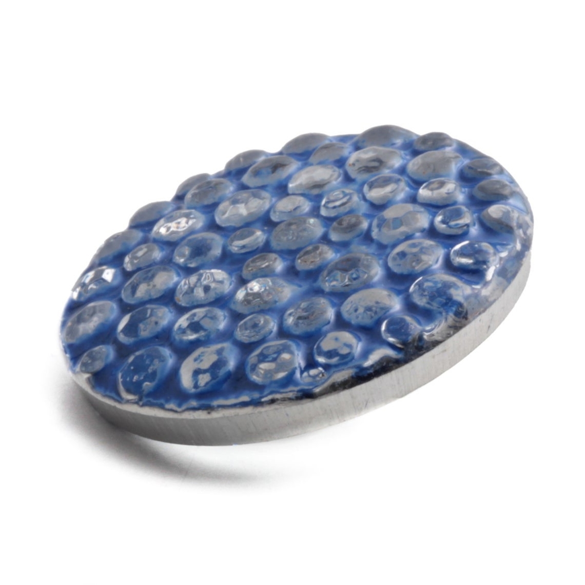 Vintage Czech abstract bumpy blue hand painted silver mirrored clear glass button 27mm