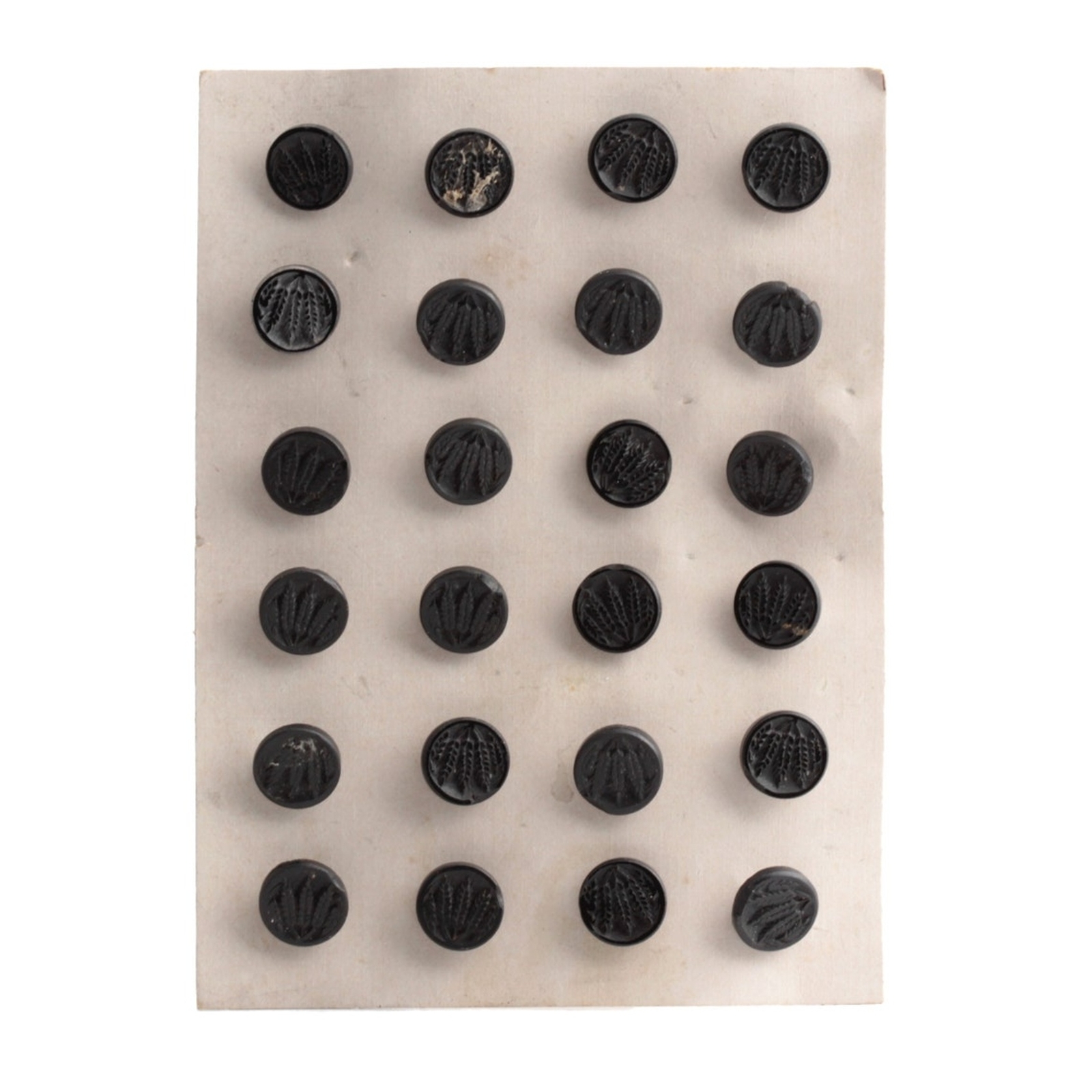 Card (24) antique Victorian Czech wheat head farming dimi black glass buttons 12mm