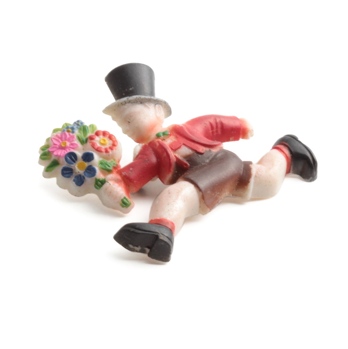 Vintage celluloid pin brooch boy with flowers