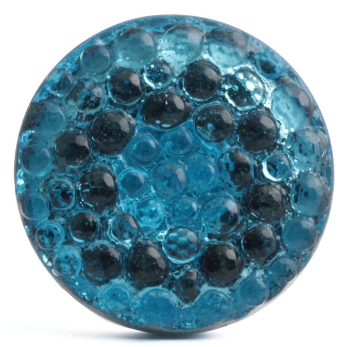 Vintage Czech honeycomb pattern silver mirrored blue glass button 27mm