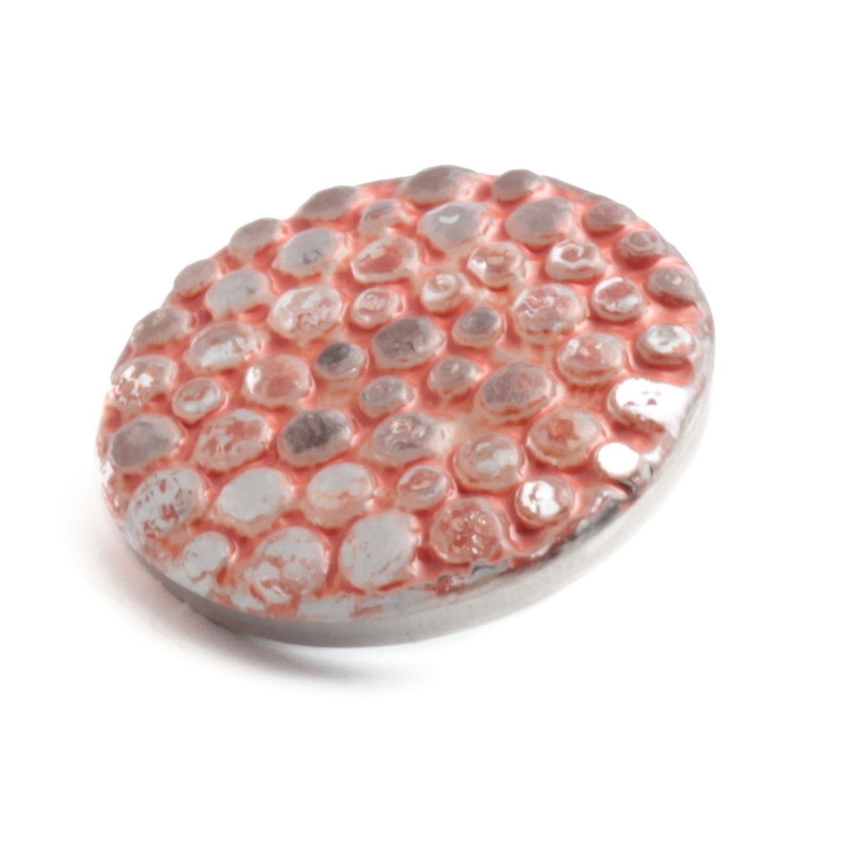 Vintage Czech abstract bumpy silver mirrored pink glass button 27mm