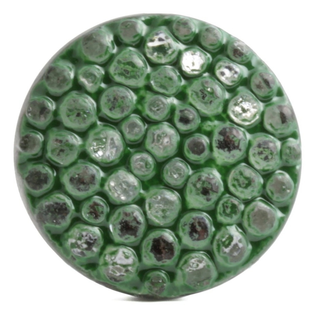 Vintage Czech abstract bumpy silver mirrored green glass button 27mm