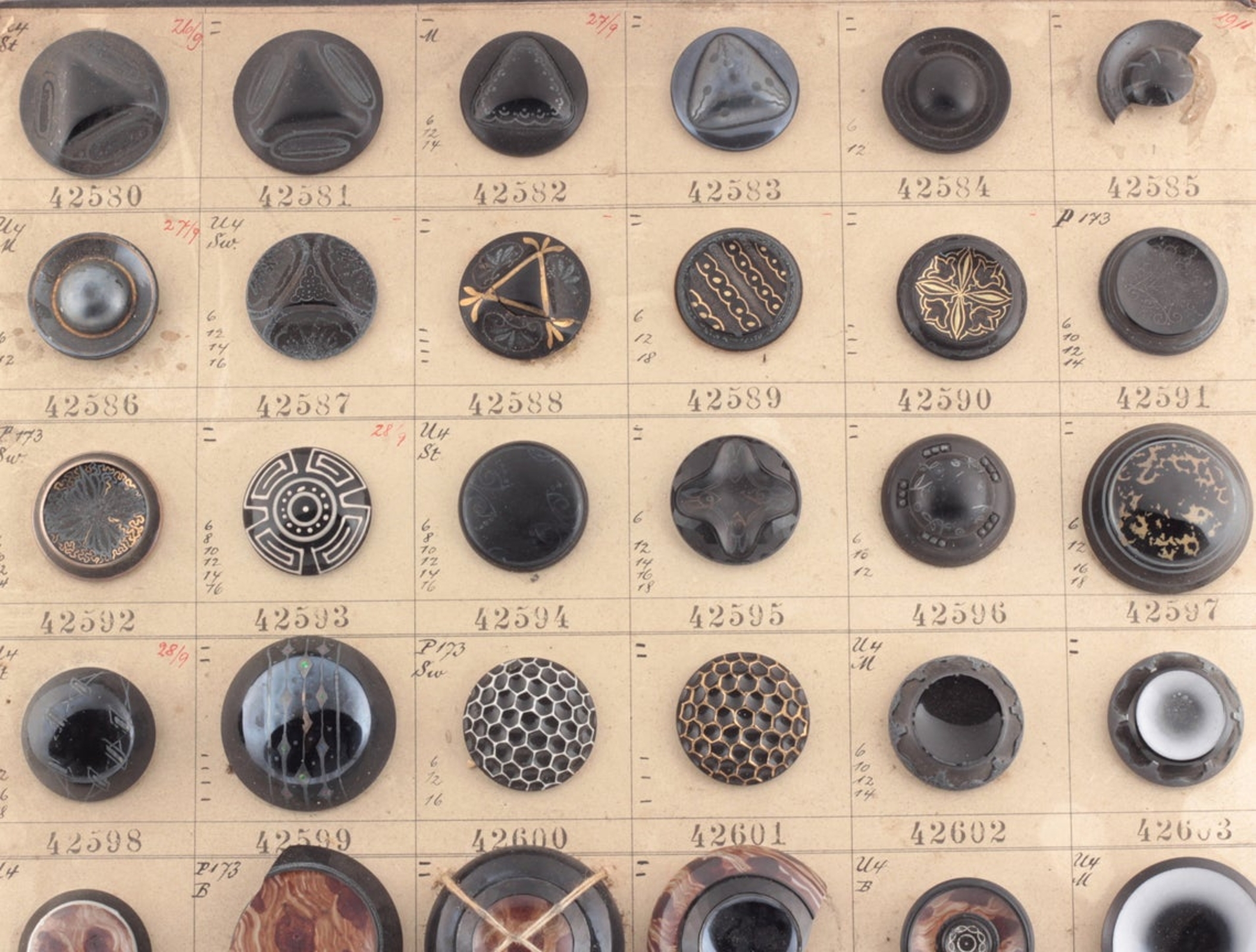 1911 sample card (56) Czech antique Art Nouveau black glass buttons