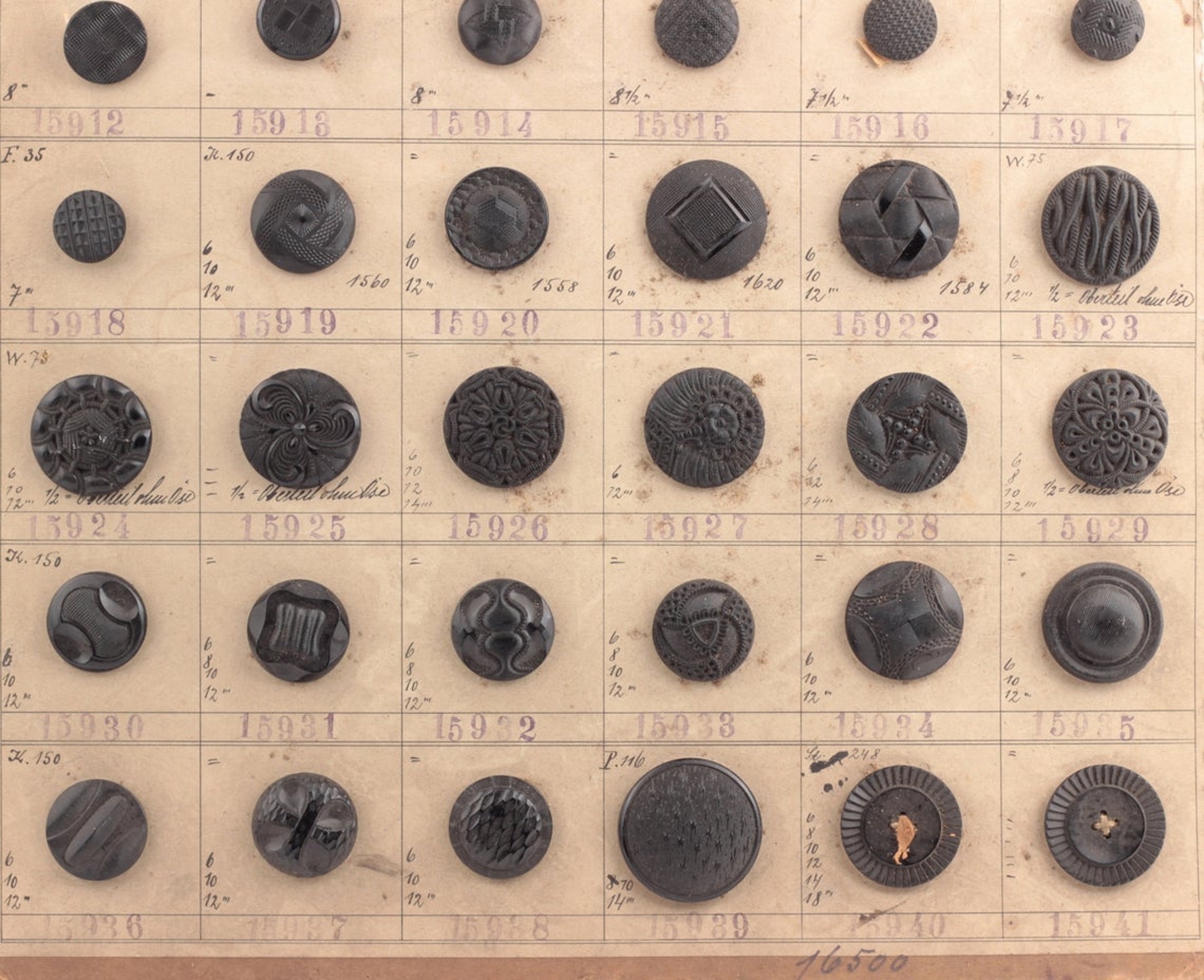 1927 sample card (60) Czech antique Art Deco geometric floral jet black lacy glass buttons