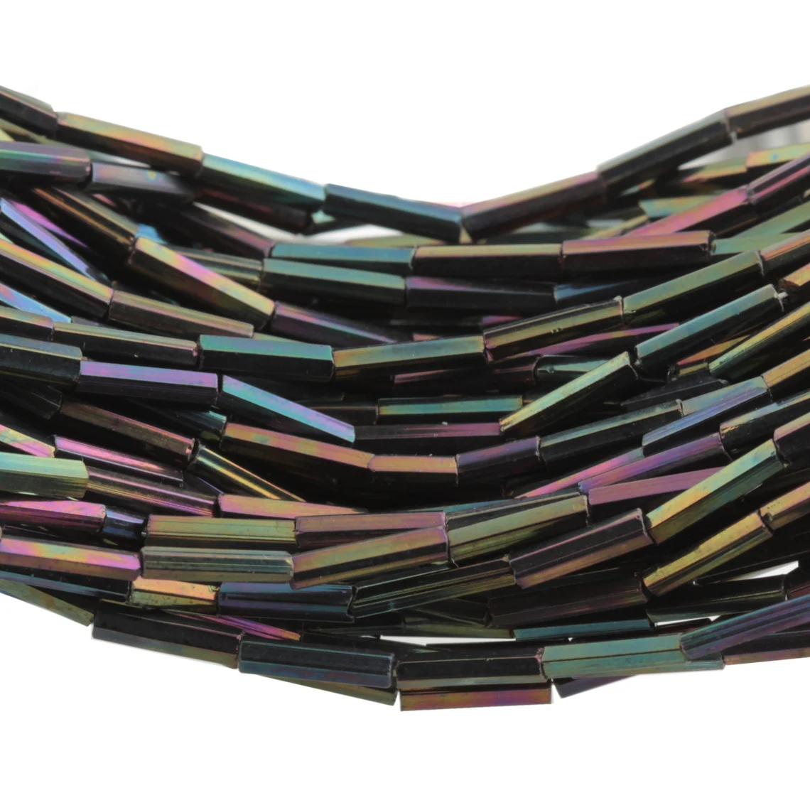 Hank lot 1600 Czech vintage iridescent rainbow metallic bugle glass beads 8mm