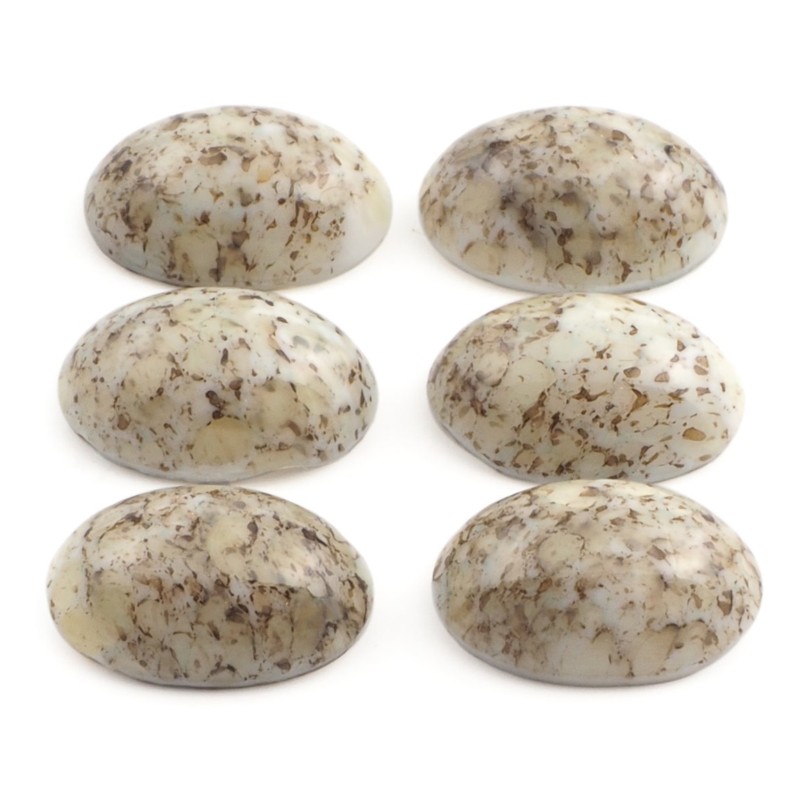 Lot (6) Czech vintage oval matrix marble glass cabochons 16x11mm 
