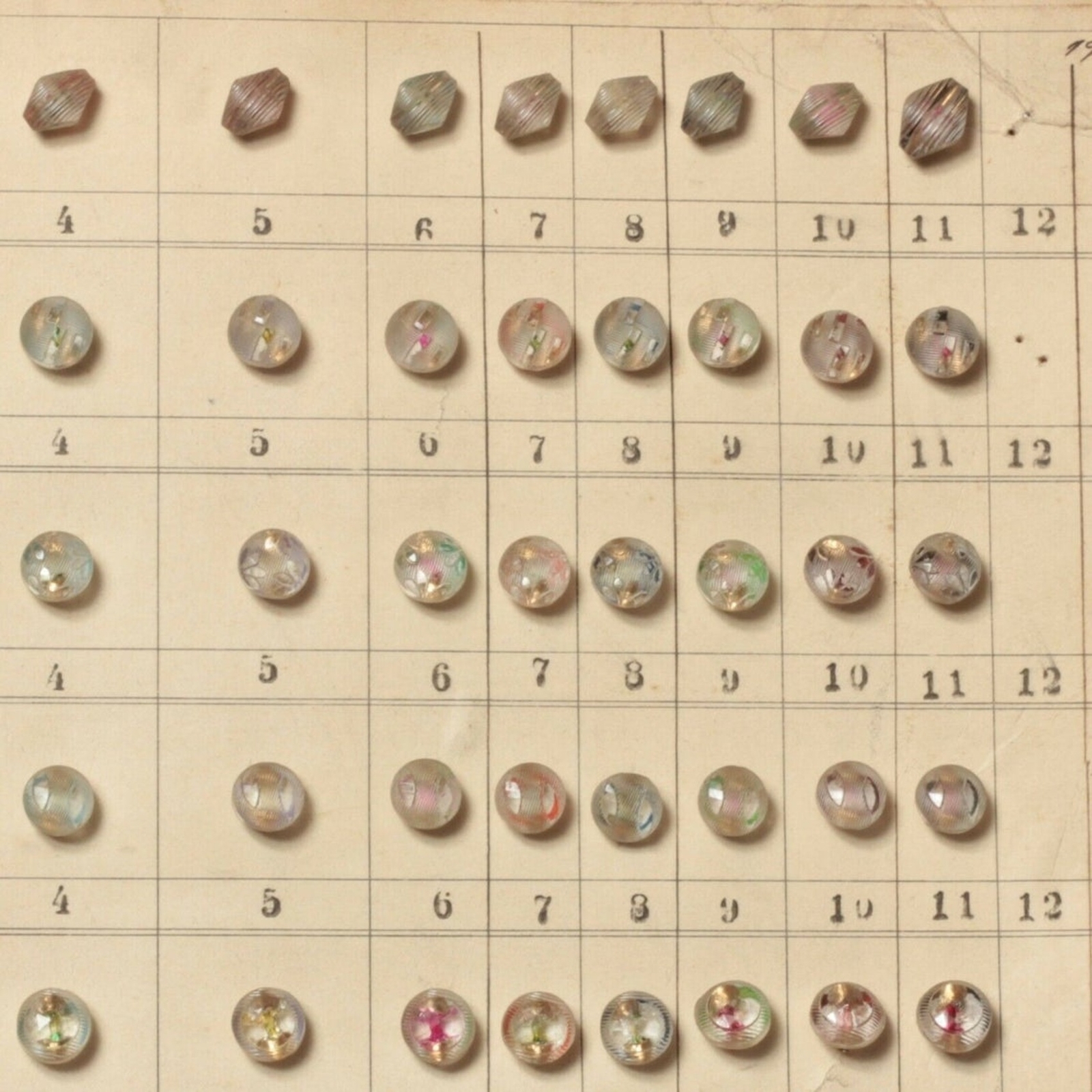 1915 Sample card (136) Czech antique paperweight glass buttons
