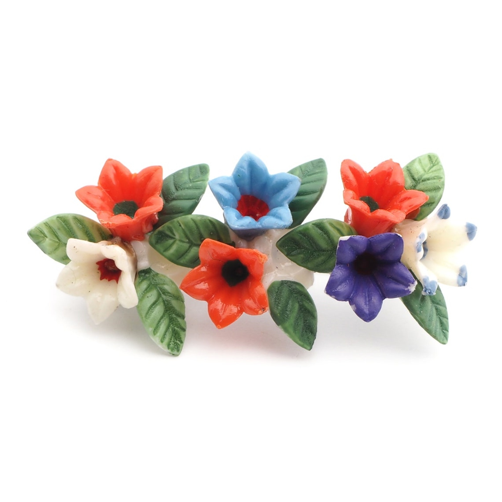 Vintage Deco hand painted celluloid flower pin brooch