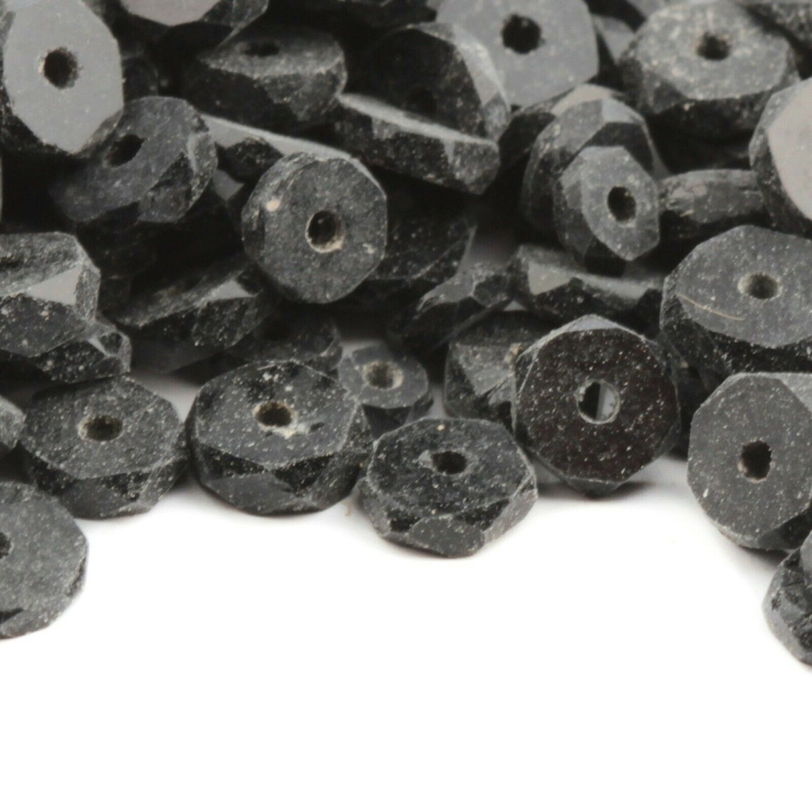 Lot (475) Austrian D.S antique jet black rondelle hand cut faceted glass beads