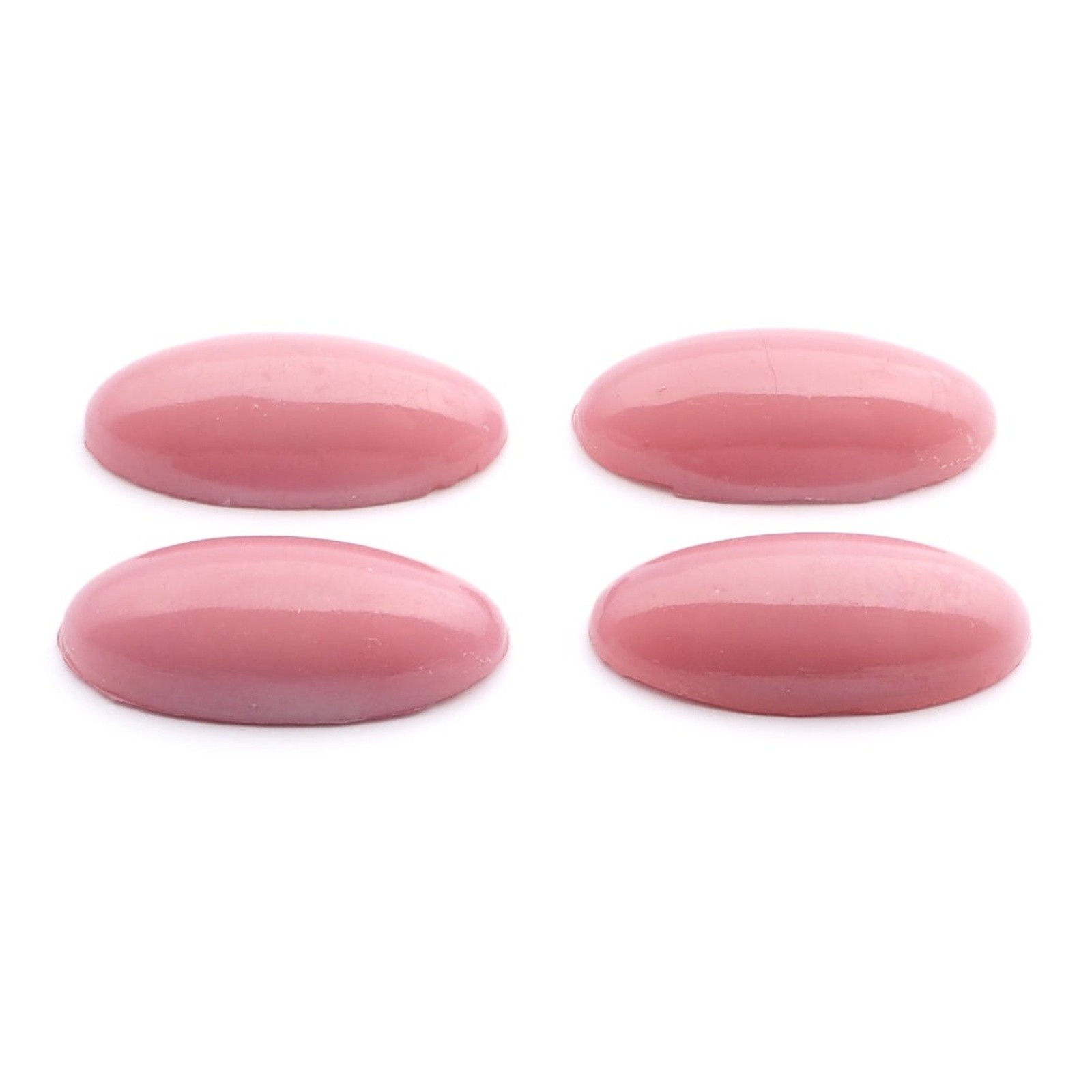 Lot (4) Czech vintage antique pink oval glass cabochons 21x9mm