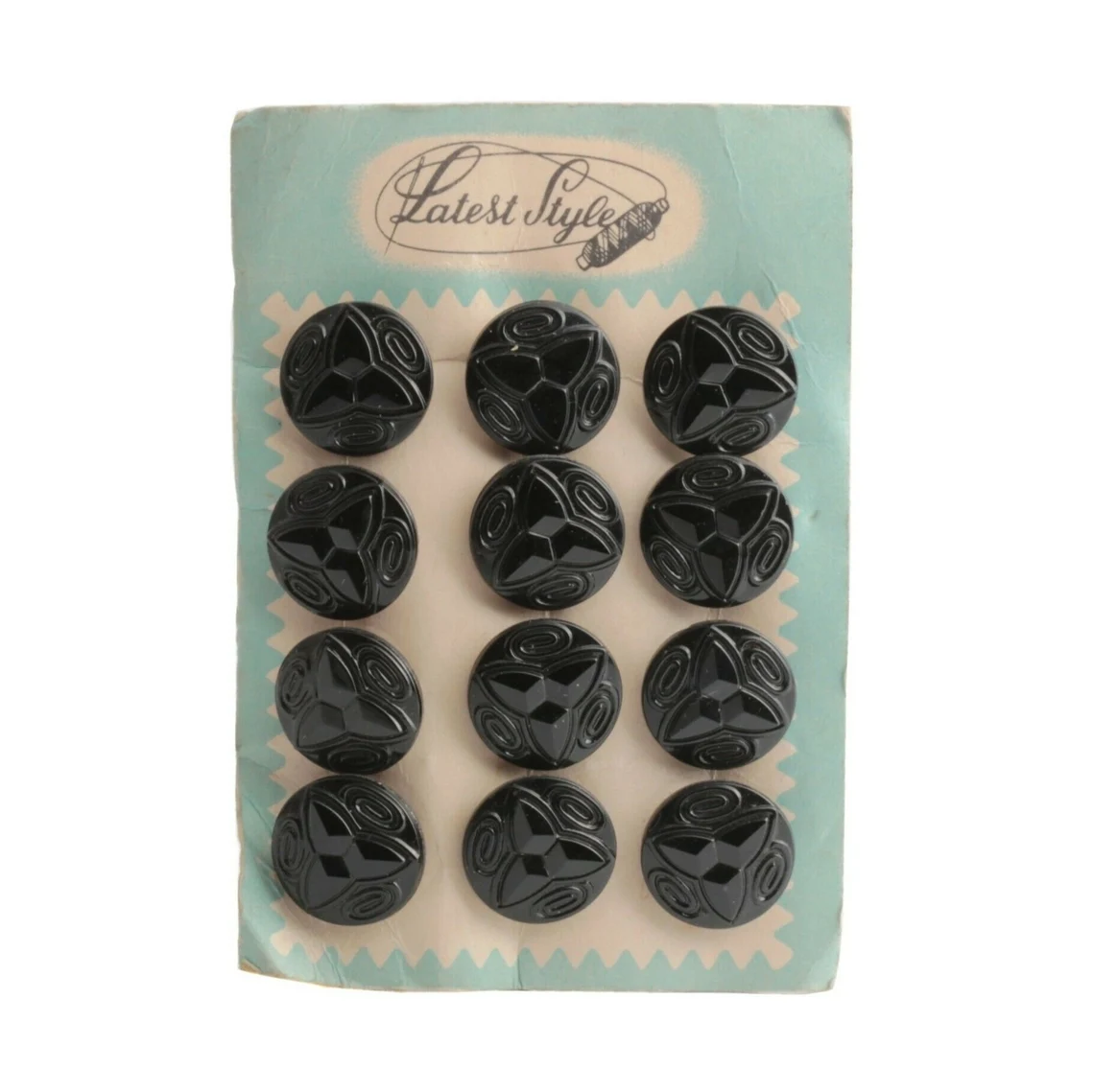 Card vintage Czech jet black glass buttons 18mm Latest Style