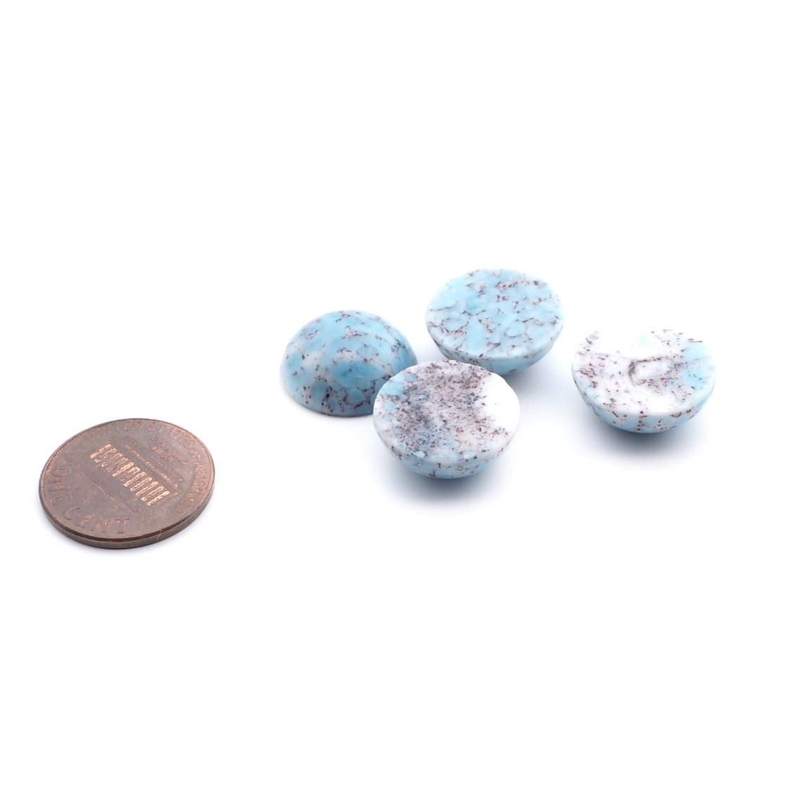Lot (4) Czech vintage blue matrix marble glass cabochons 16mm