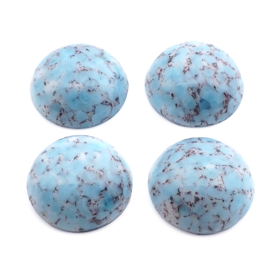 Lot (4) Czech vintage blue matrix marble glass cabochons 16mm