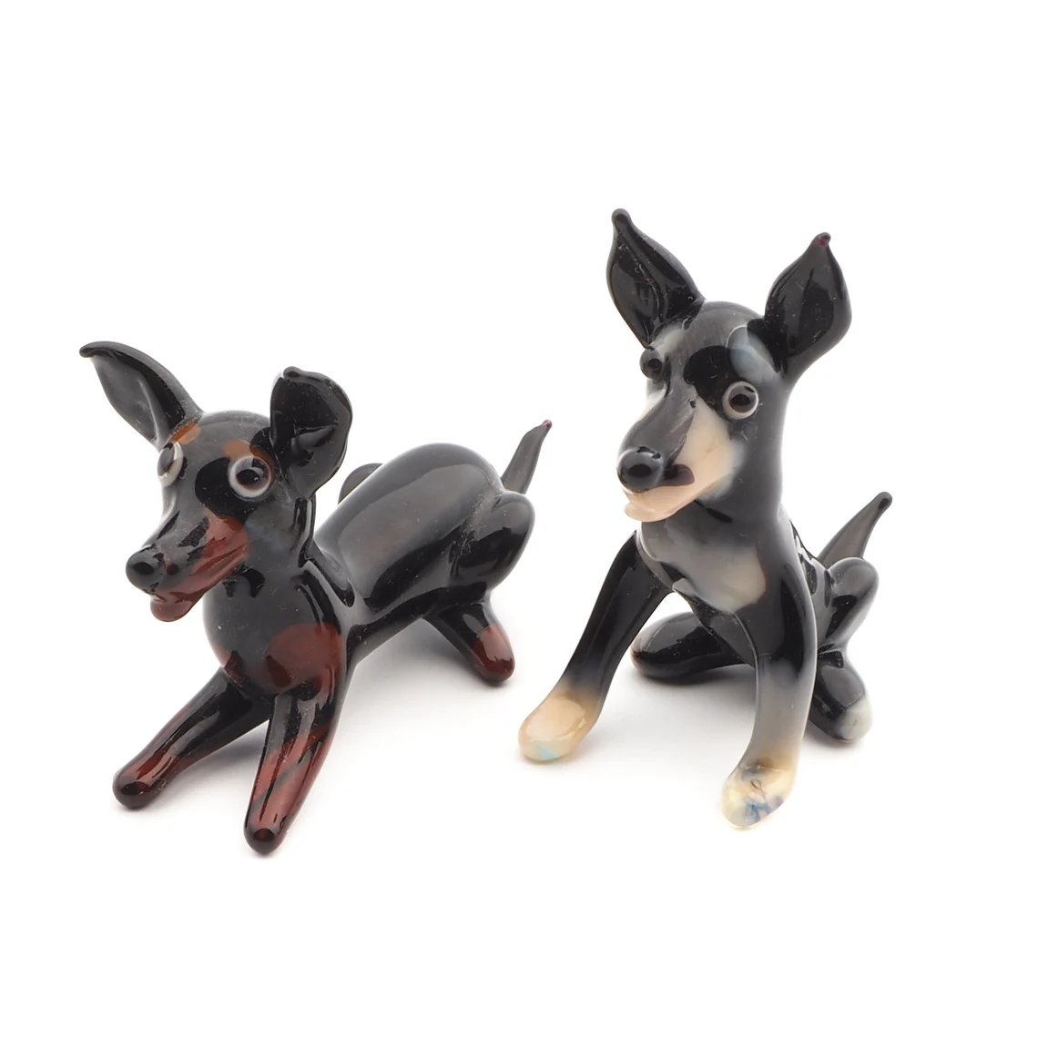 Lot (2) Czech handmade lampwork glass miniature dog figurines ornaments